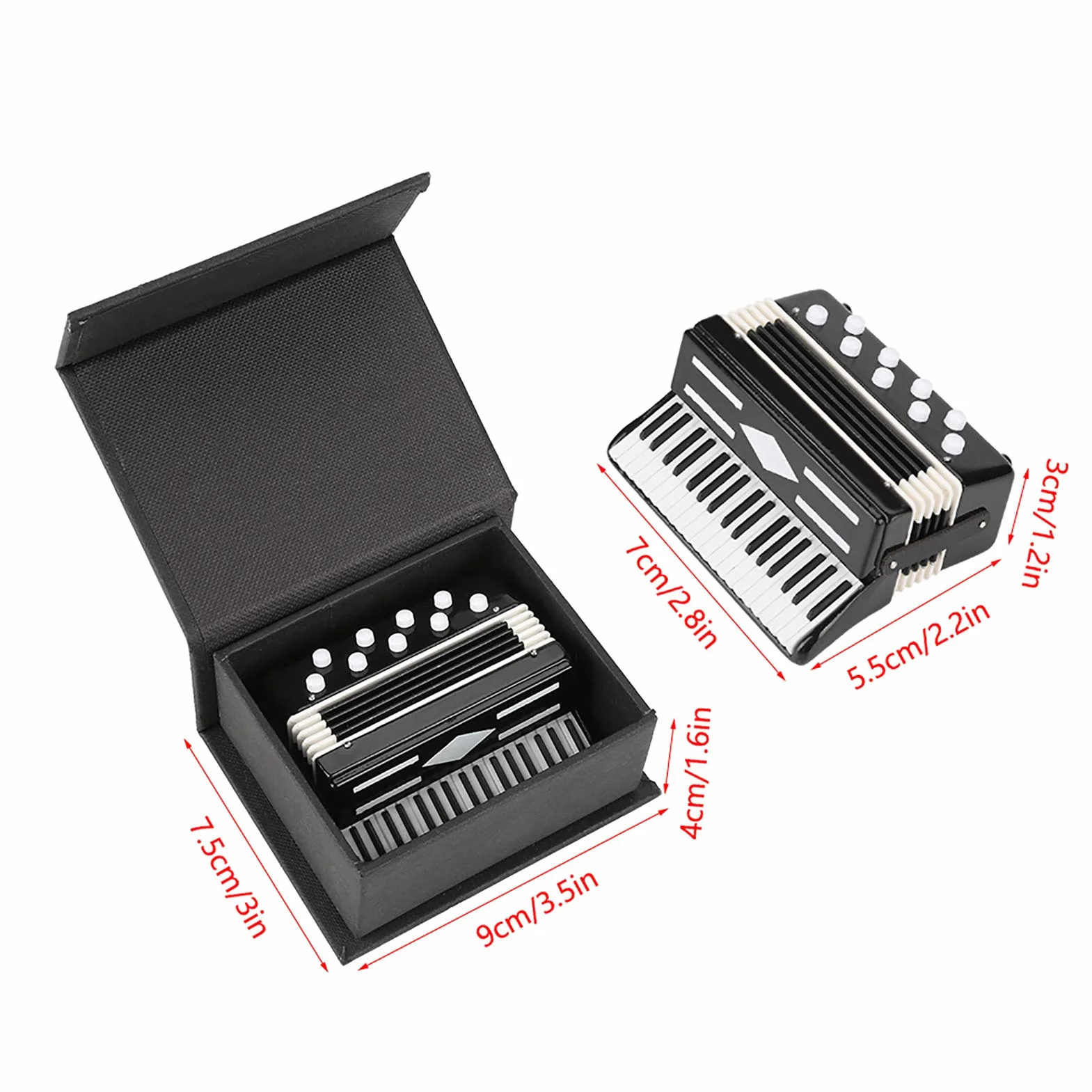 Moo di Fisarmonica In Miniatura, Display per Fisarmonica da 3 Mini Ornamenti Decorativi per Strumenti Musicali con Scatola