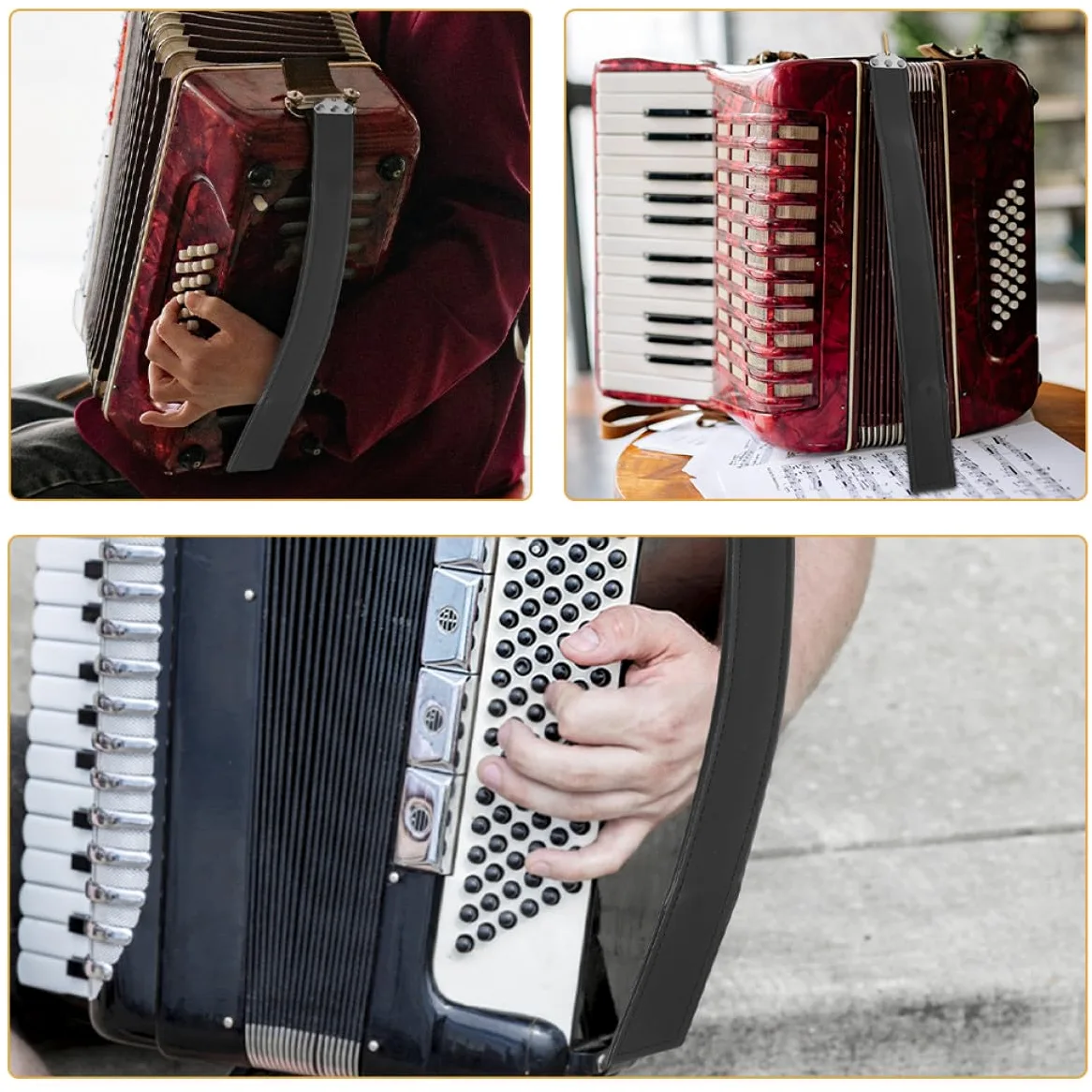 Cinghia in Pelle per Fisarmonica Basso Cinturino da Polso per Mancini, Accessorio per Fisarmonica 120 Bassi, Resistente e Confortevole per Uso Musicale Prolungato