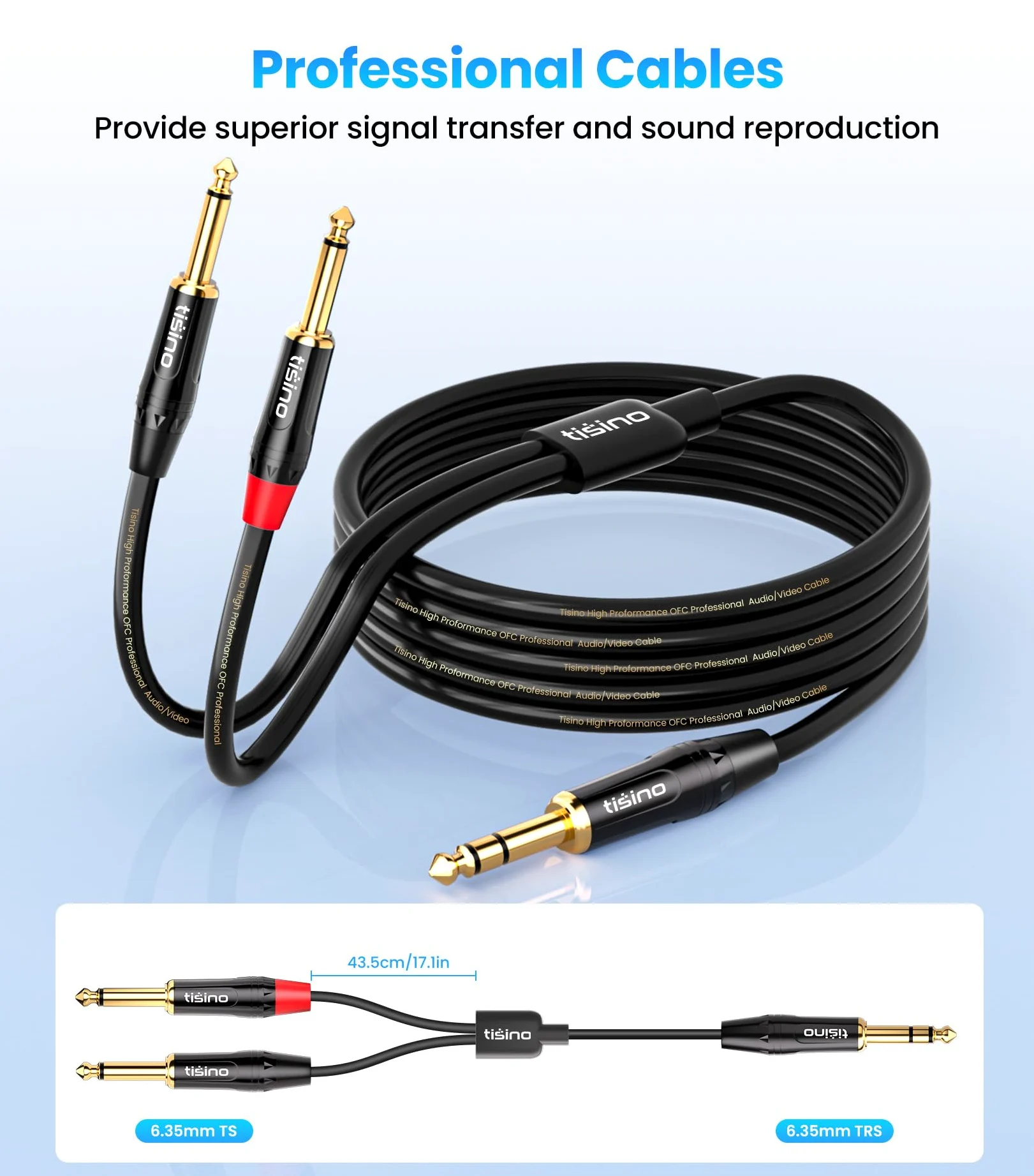 Tisino Cavo Jack Splitter a Y 6.35mm TRS Stereo a Doppio 6.35mm TS Mono Send e Return Insert Cavo Patch Cord Per Altoparlanti, Mixer Audio - 2M