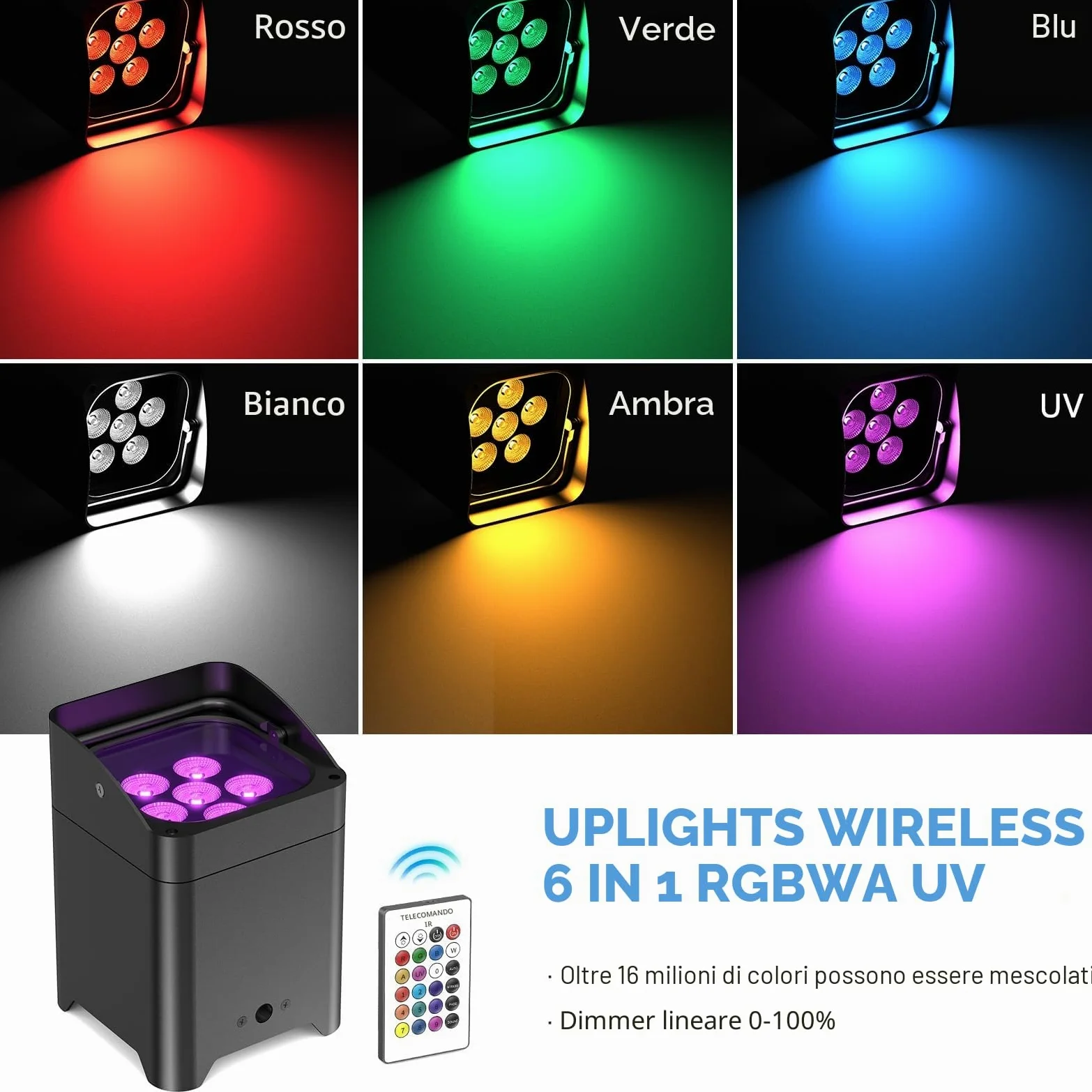 108W led par Faro Batteria Ricaricabile 9600mAh, RGBWA+UV luce palcoscenico Uplight Outdoor con telecomando/DMX/APP (iOS e Android) luce da discoteca per DJ Party Bar Natale Matrimonio