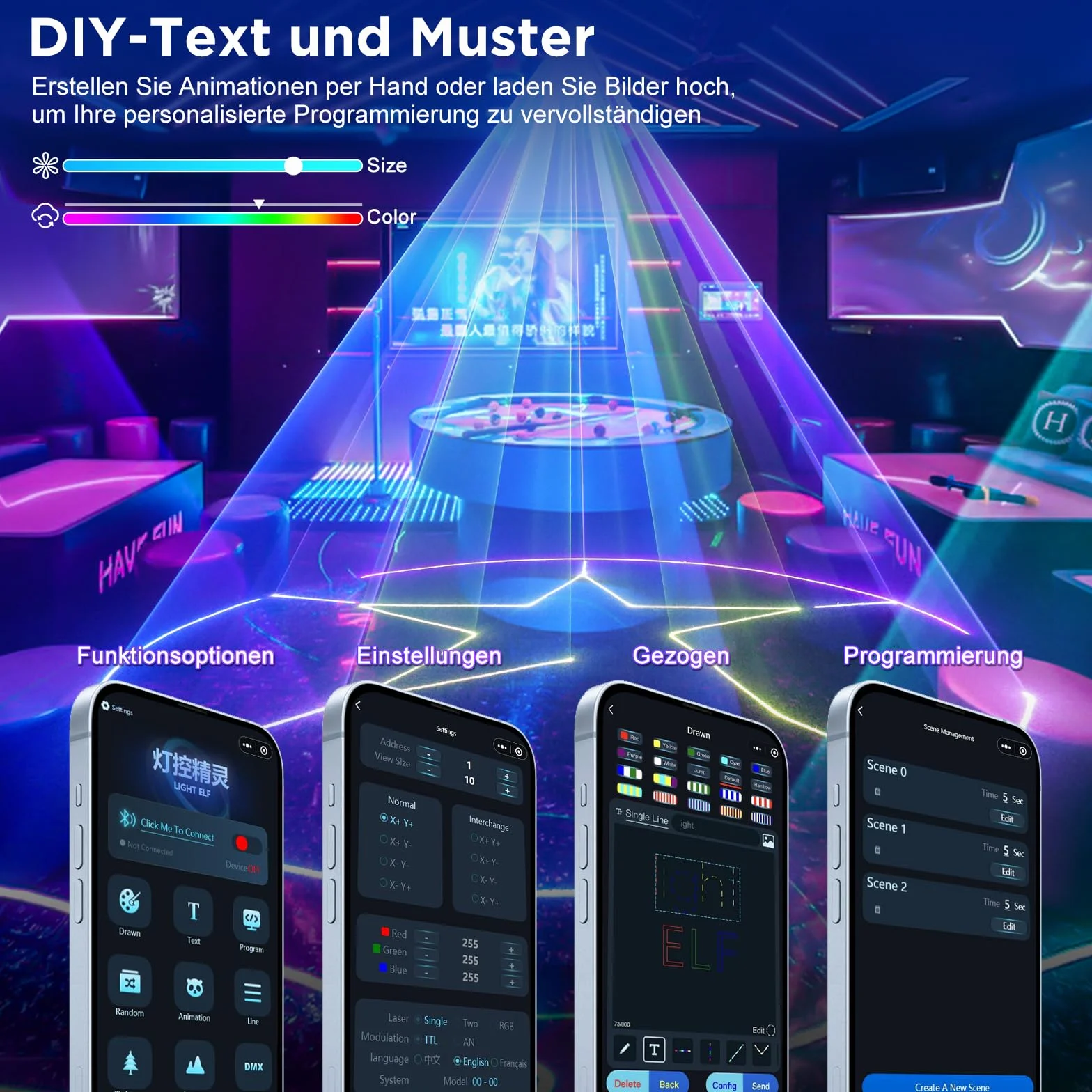 luce da festa, animazione 3D faidate luce da discoteca DJ con app Bluetooth, luce di animazione e DMX512, adatta per feste, club, bar, Halloween, Natale