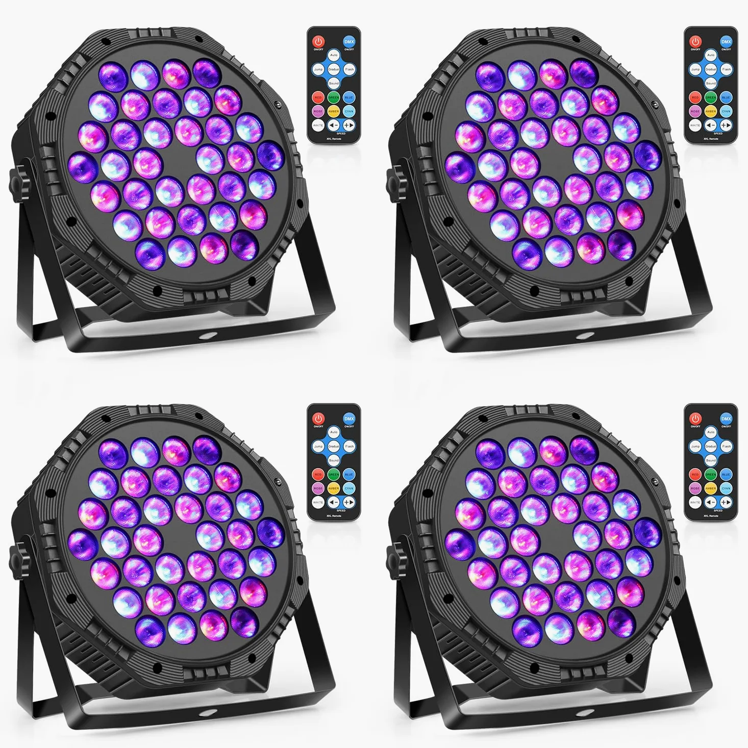 Par LED RGB 36 LED Luci da Palcoscenico e Discoteca con Telecomando e Attivato dal Suono per Feste Bar DJ Concerti Halloween Natale, 4 Pcs