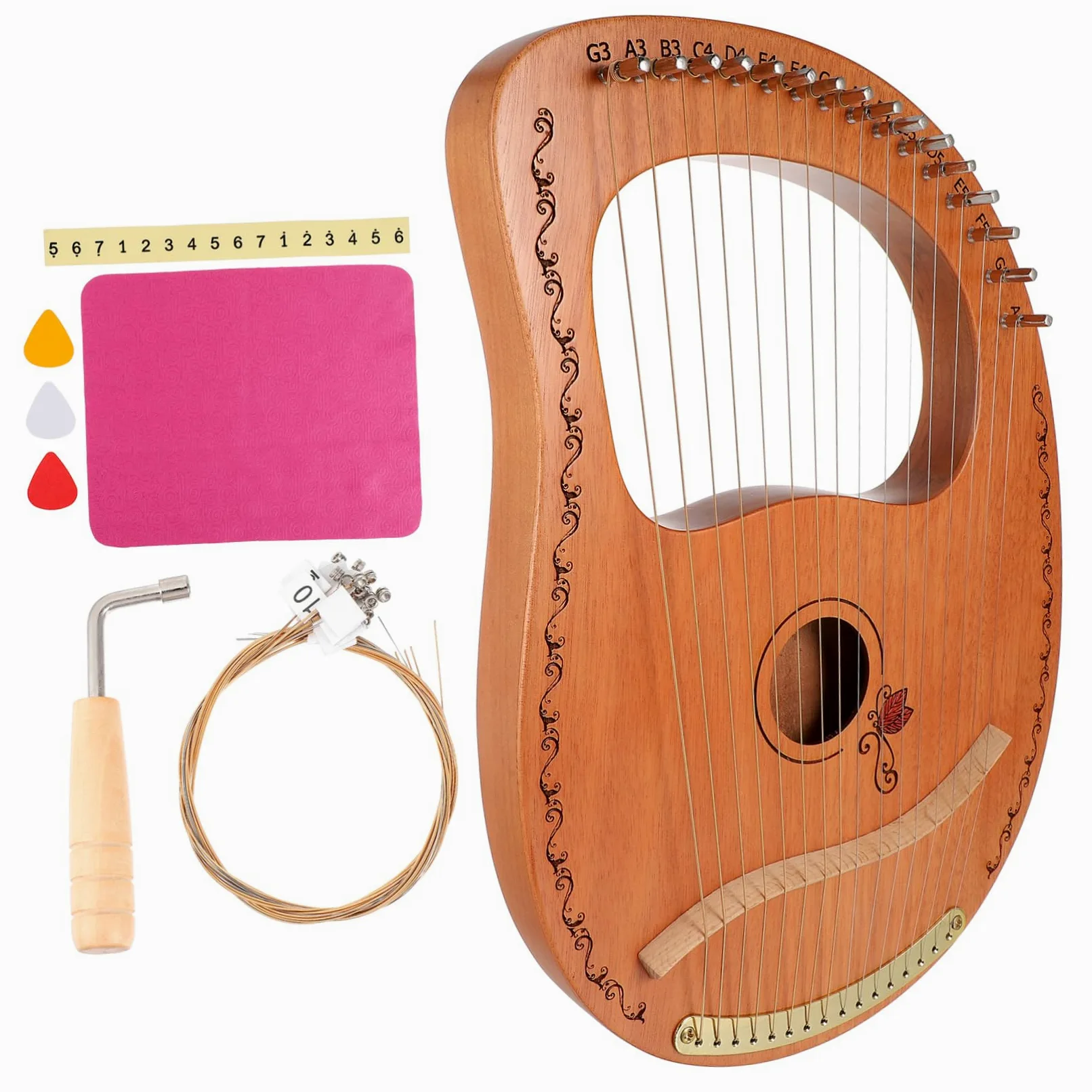 Toyvian Arpa Lira in Legno a 16 Corde Corde Arrotondate Per Presa Confortevole, Strumento Musicale Artigianale Dal Suono Meraviglioso, Come Regalo e Per Appassionati Di Musica