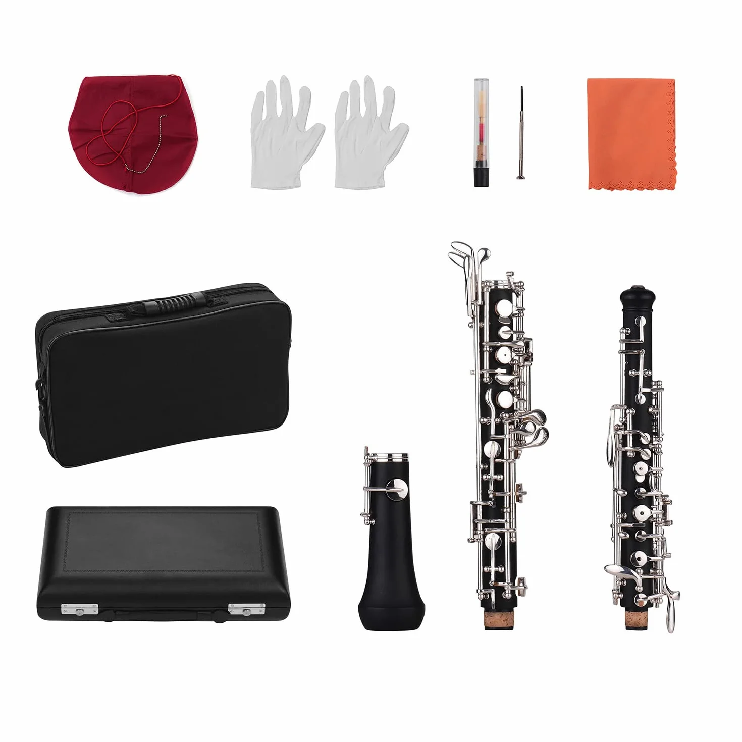HUIOP Oboe Professionale C - Chiave Semi-Automatica, Tasti Nichelati, Strumento a Fiato con Ancia, Guanti, Custodia in Pelle, Borsa, Panno per Pulizia e Mini Cacciavite