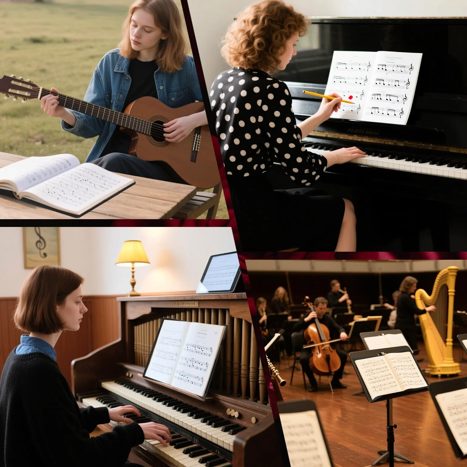 Cartella musicale, cartella per spartiti A4 con cinturino da polso e 30 tasche per coro, recital di pianoforte, in similpelle nera