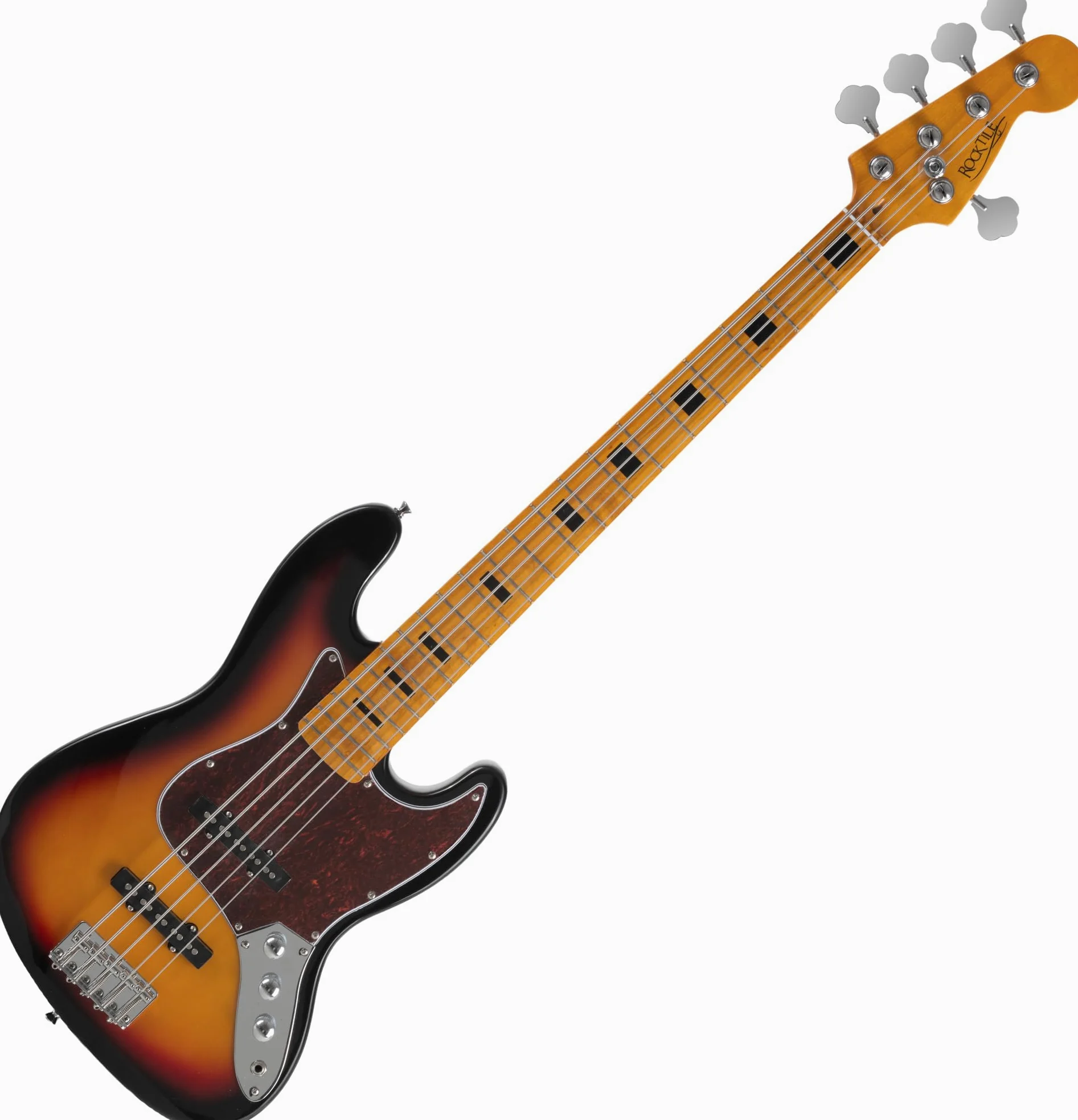 Rocktile Pro JBS50-SB Basso Elettrico - Basso 5 corde stile JB con corpo in tiglio - manico in acero e tastiera in acero - 2x Single Coil pickup - 2x Volume, 1x Tone - Mensura 34" - Sunburst