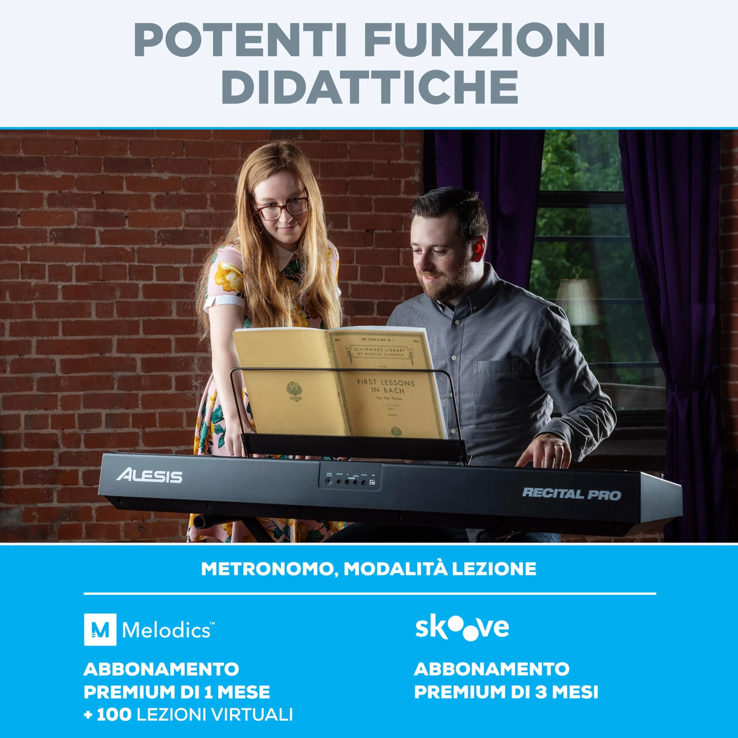 Alesis Recital Pro - Pianoforte Digitale 88 Tasti Pesati/Pianola con Casse Integrate da 20W, Presa Cuffie, 12 Suoni, Alimentatore e Lezioni Online