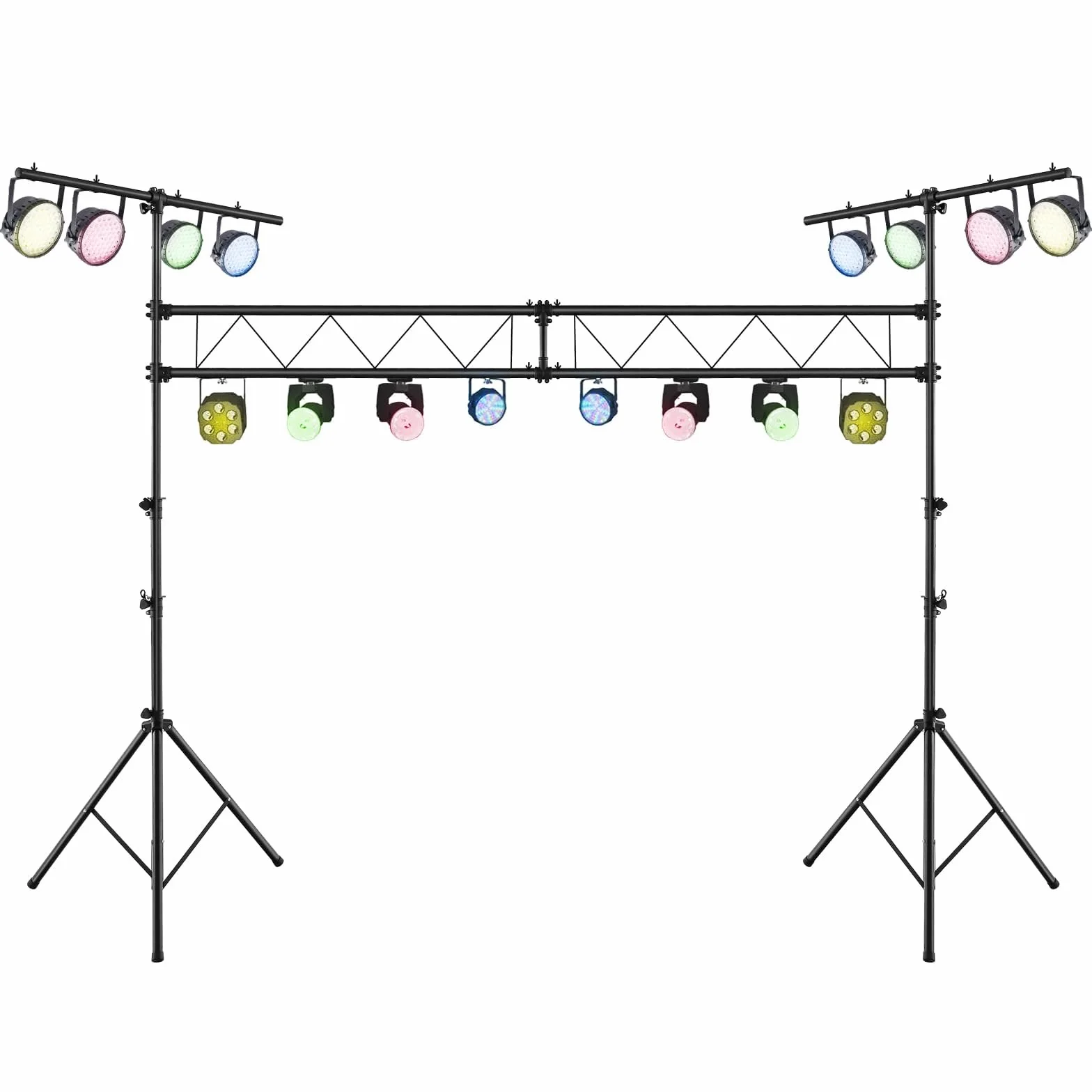 FANTASK Treppiede luce per DJ 180 – 360 cm regolabile in altezza, in metallo, luce attiva, con barre a T retrattili, portata fino a 100 kg, per concerti, teatri e feste, 462 x 143,5 x 181 cm