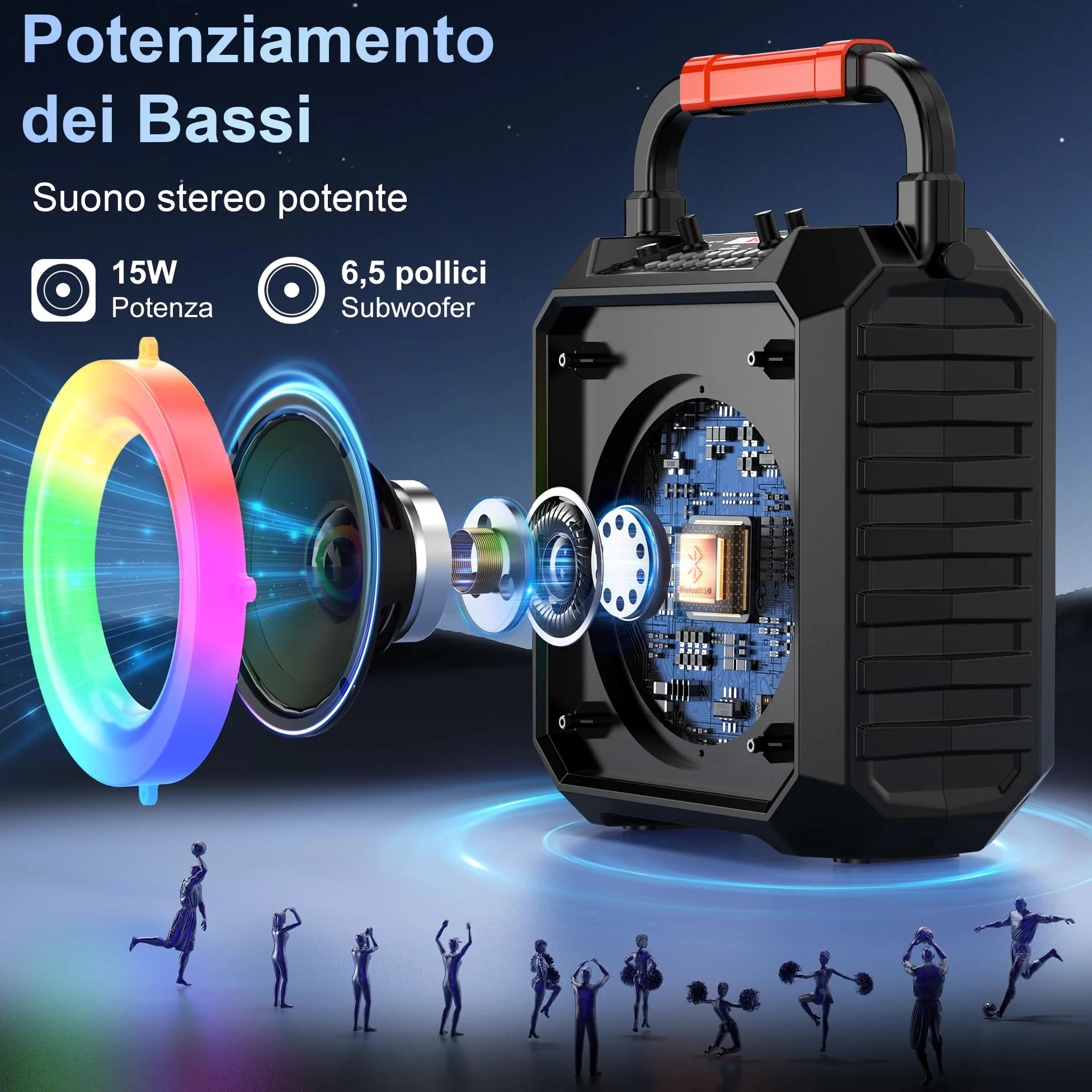 JYX Karaoke con 2 Microfonoper Adulti, Subwoofer da 6,5", 80W Cassa Bluetooth 5.3 Portatile Altoparlante con Luci LED, Autonomia 24-72 Ore, Sistema PA Supporta Scheda TF/USB/AUX-In/REC