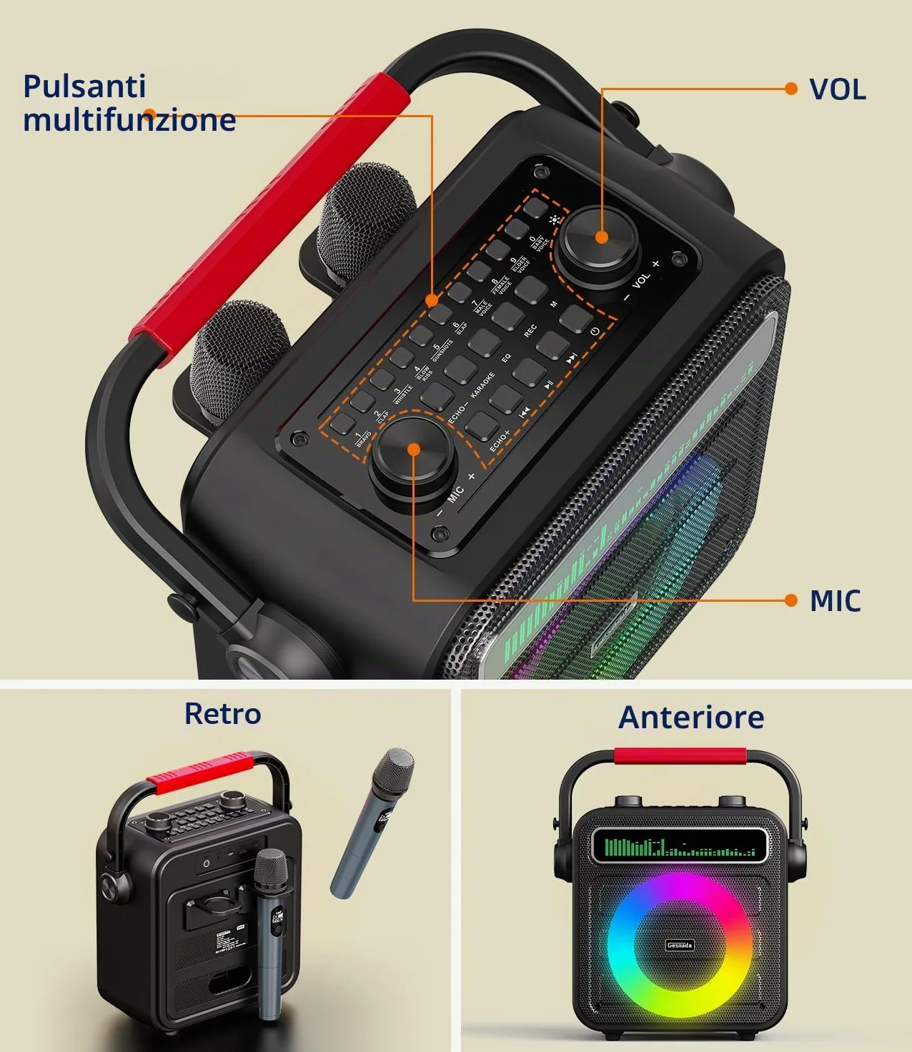 Karaoke con 2 Microfoni - Cassa Bluetooth Portatile e Potente, Karaoke Professionale Completo per Adulti con Supporto Bluetooth/TF/USB/AUX/TWS - Regalo Perfetto per Bambini, Famiglia e Amici