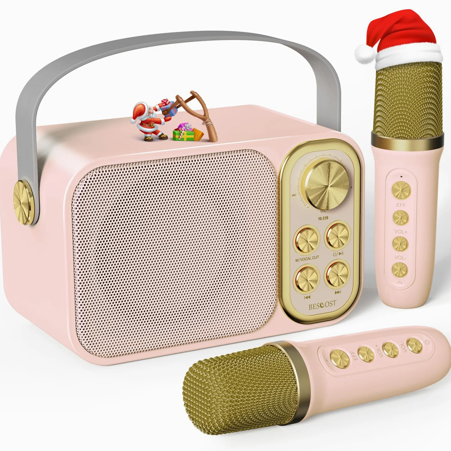 Karaoke per Bambini BESCOST Professionale Completo con 2 Microfoni Wireless,Cassa Portatile 7 Effetti Sonori,Idea Regalo Compleanno,Giocattolo Natale 5-14 Anni