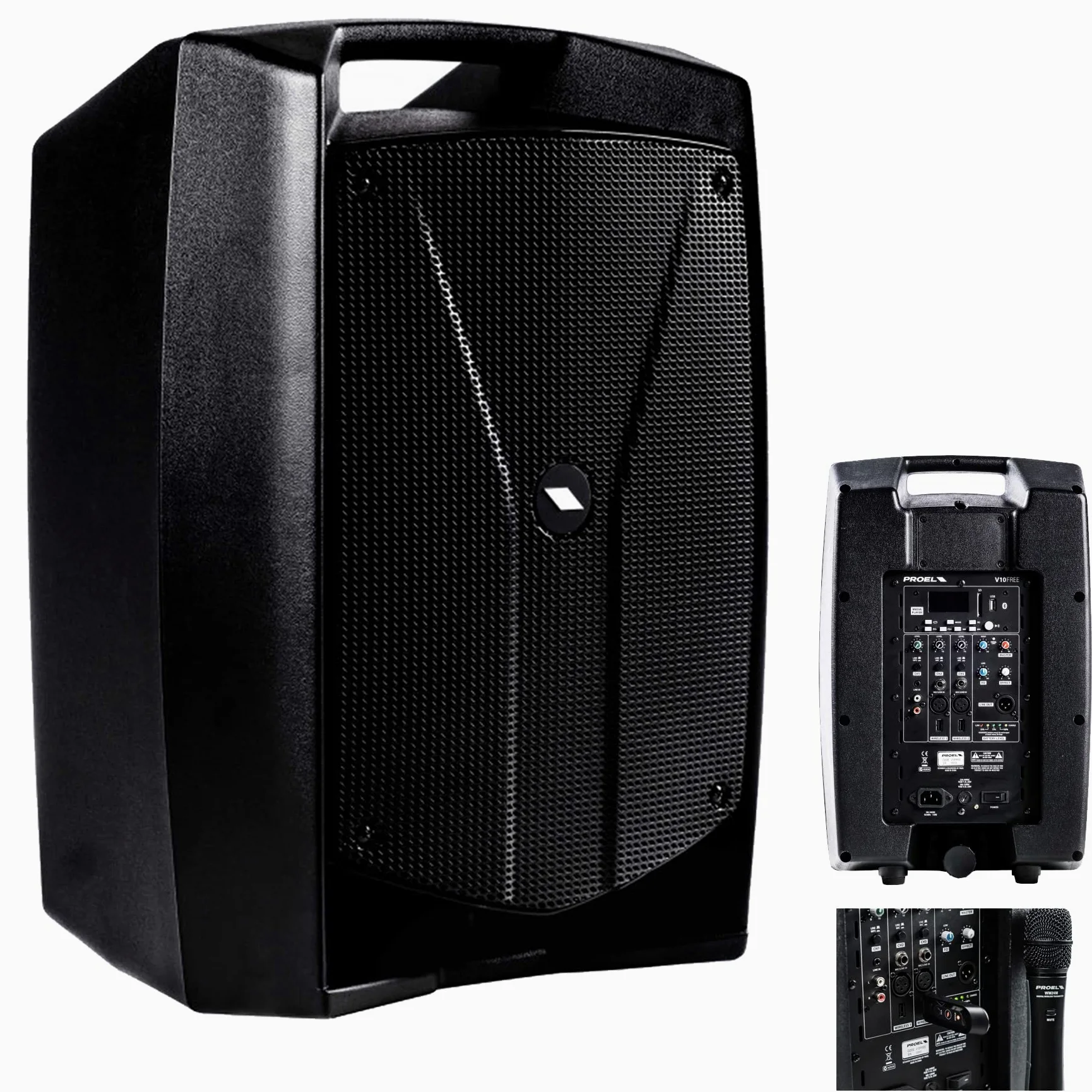 PROEL V10FREE - Sistema audio completo alimentato a batteria, Cassa Attiva Monitor Diffusore bi-amplificato a 2 vie da 400W di Picco, Nero (V10FREE)