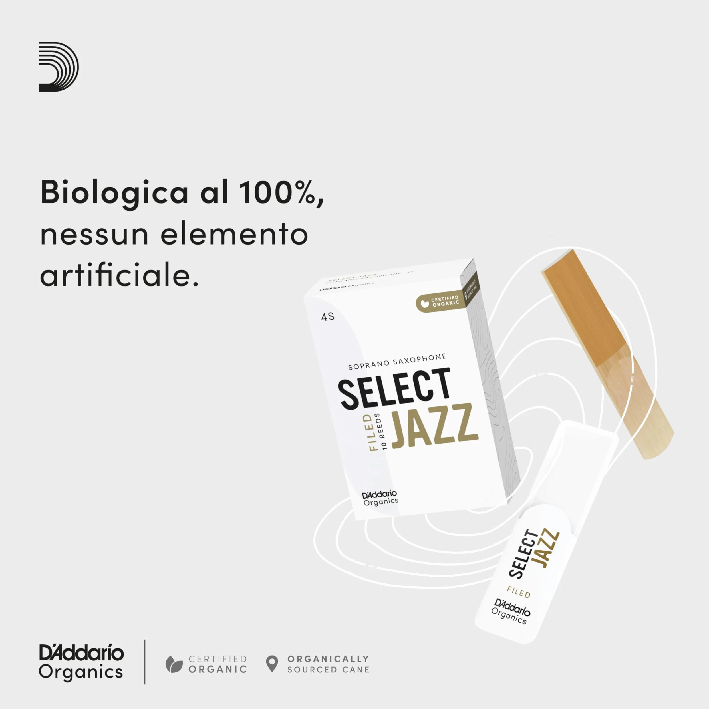 D'Addario Organic Select Jazz Filed Tenor Ance per Sassofono - Ance per Sax - La prima e unica Ancia Biologica - 3 Morbido, 5 Pacchetto