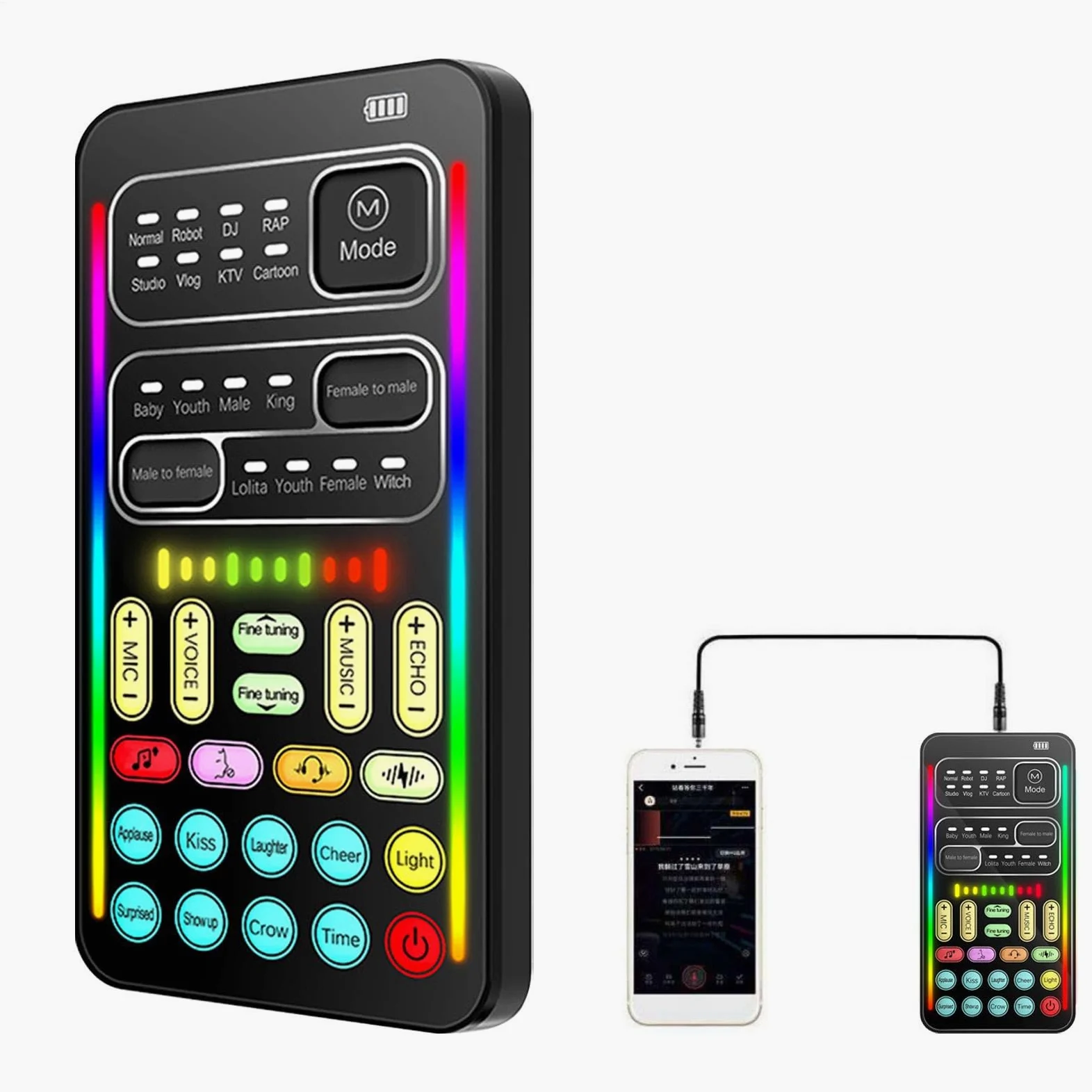Dispositivo Voice-Changer, distorsore vocale portatile, mini scheda audio 8 effetti sonori, cambiamenti di suono, cambio vocale, compatibile con cellulare, computer, tavolo
