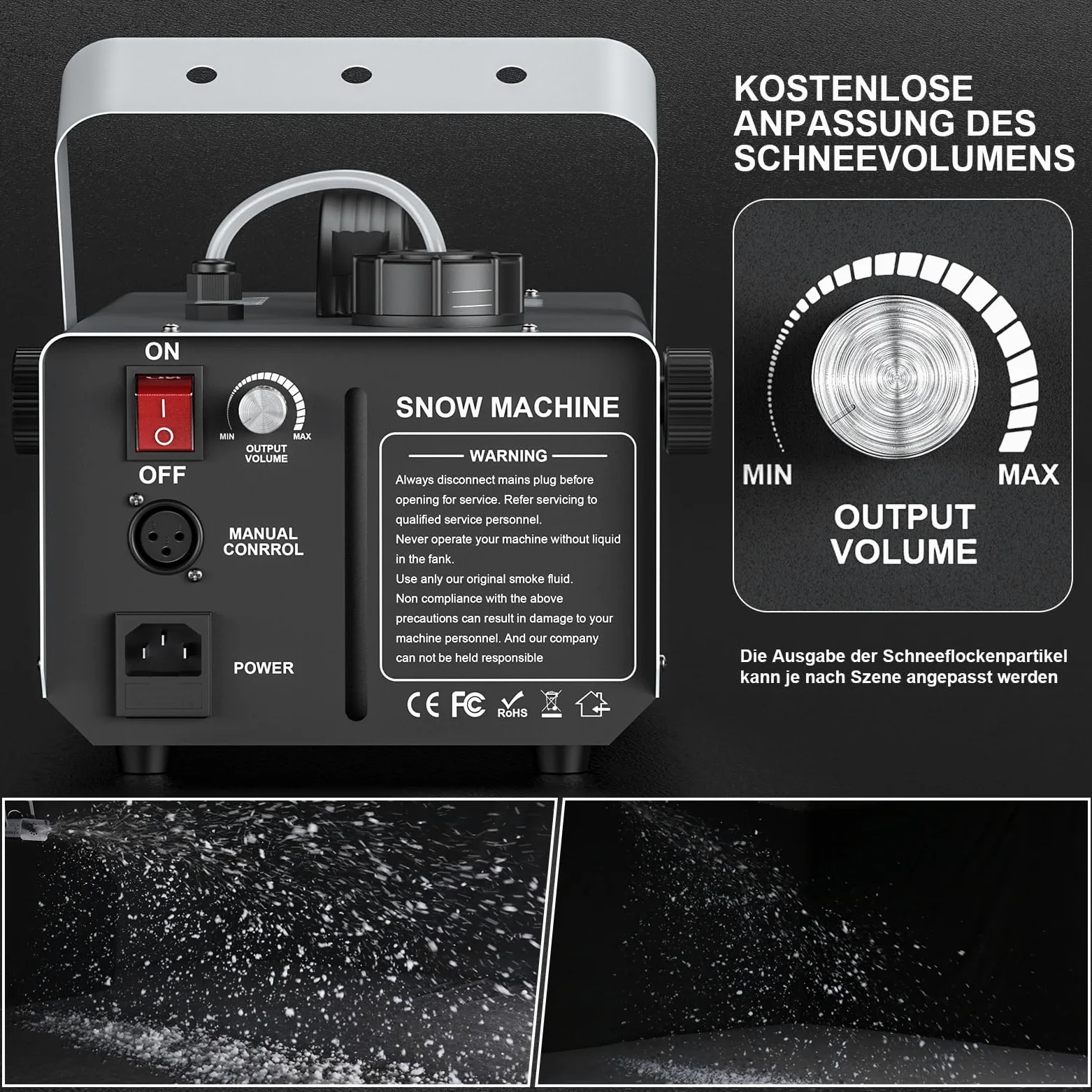 Macchina per Schiuma 1000W, Macchina per neve con telecomando e controllo via cavo, serbatoio da 1 litro per Natale, matrimoni, fotografia, feste, palchi per bambini, sfilate