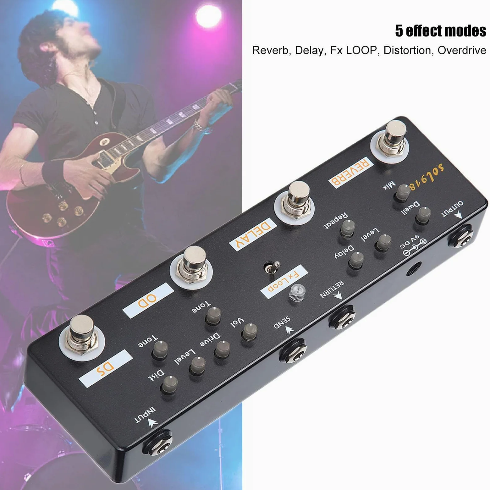 Pedale Multieffetto per Chitarra Overdrive Delay Reverb Distortion Fx LOOP Pedale per Chitarra con Regolazione della Manopola