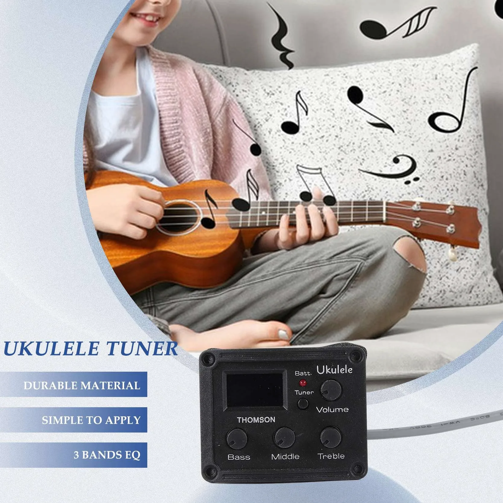 Ukulele Uke Piezo Pickup Preamp - di sintonizzatore equalizzatore a 3 bande con display LCD