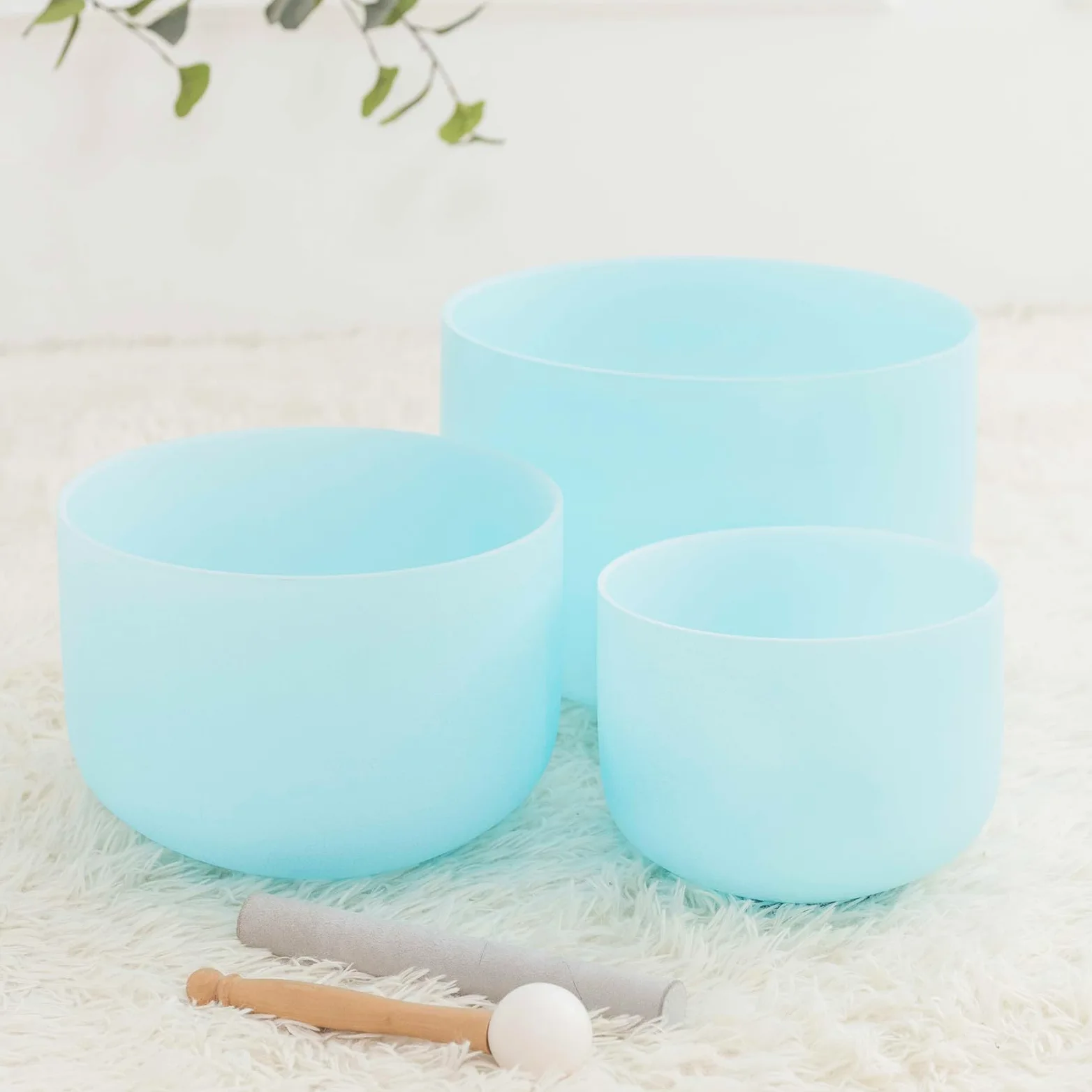 Hye-eun Set di 3 campane tibetane in cristallo, 432 Hz, 12 "C 10" F 8 "A, blu, al quarzo, con custodia per il trasporto, per la meditazione, per la guarigione dello yoga