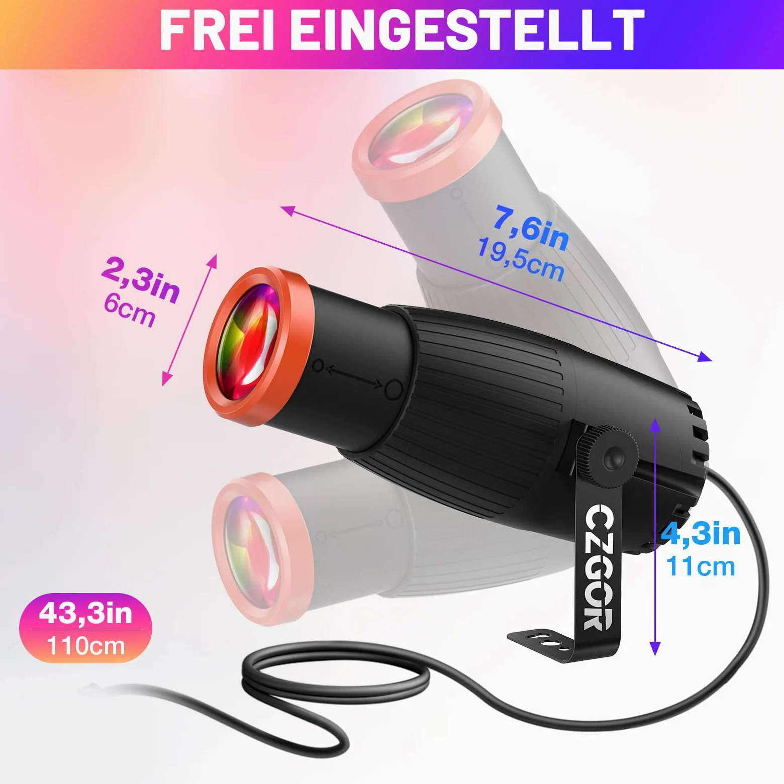 Pinspot LED Luce, Czgor 18W RGBW 4 in 1 Luci Spot con telecomando, Fuoco Manuale Palla Disco Spotlight, Super Luminoso con Colonna Guida Luce, Palcoscenico Illuminazione per Disco Party, 2 Pack