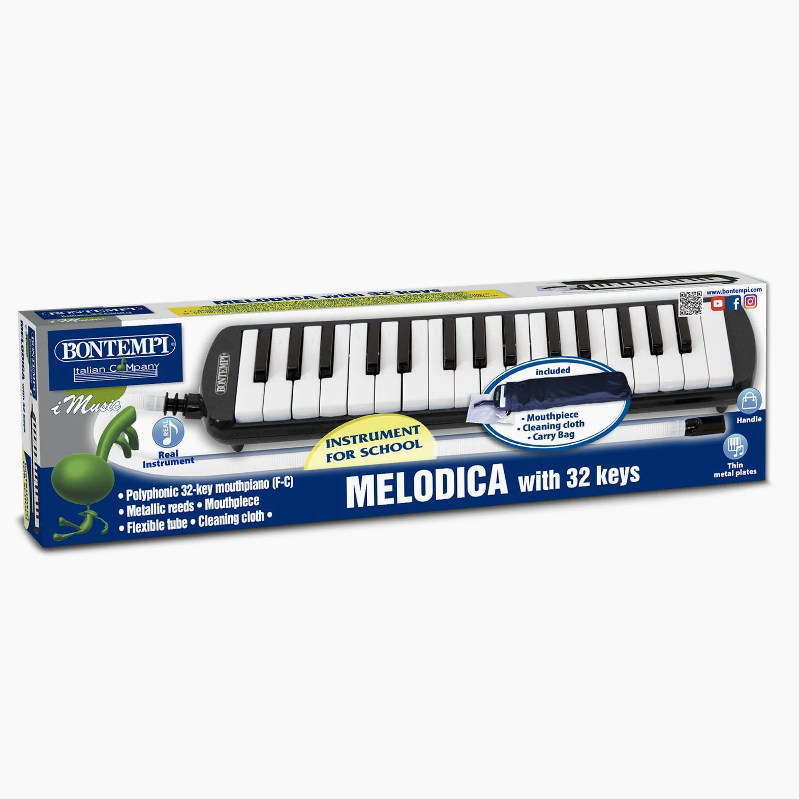 Bontempi 33 3250 - Diamonica 32 note con voci in metallo, Strumento a fiato, Borsa in dotazione, Nero/Bianco