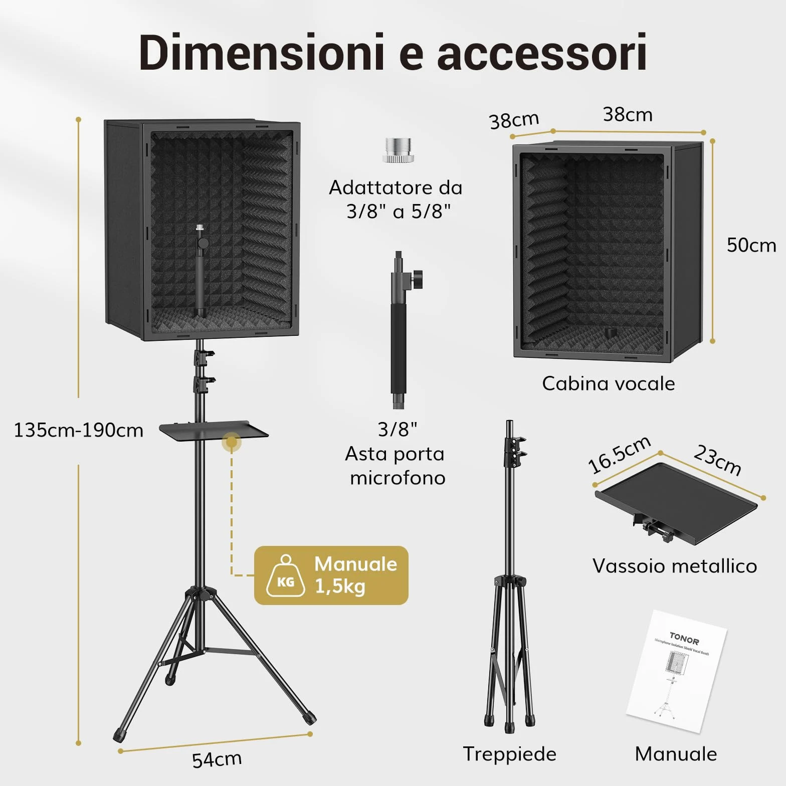 TONOR Targhetta Isolante Microfono per Studio, Scatola in Schiuma Acustica Incorniciata per Registrazioni Professionali, Filtro Microfono per Assorbimento Acustico, Cabina di Canto, Podcast, 190 cm
