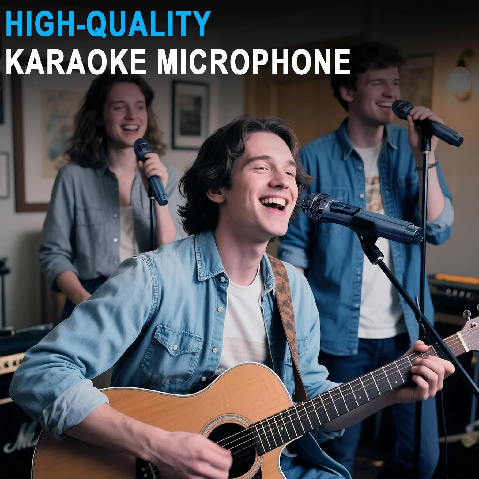Depusheng Microfoni senza fili, sistema microfono karaoke, microfonos Inalambricos con ricevitore ricaricabile, microfono dinamico cordless per canto, matrimonio, DJ, festa, discorso