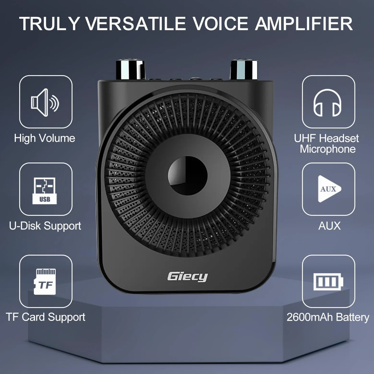 Amplificatore Vocale portatile con Microfono Cuffia Wireless UHF, Ricaricabile 2600mAh, Batteria a Lunga Durata, Mani Libere per Insegnanti, Guide Turistich, Attività all'Aperto