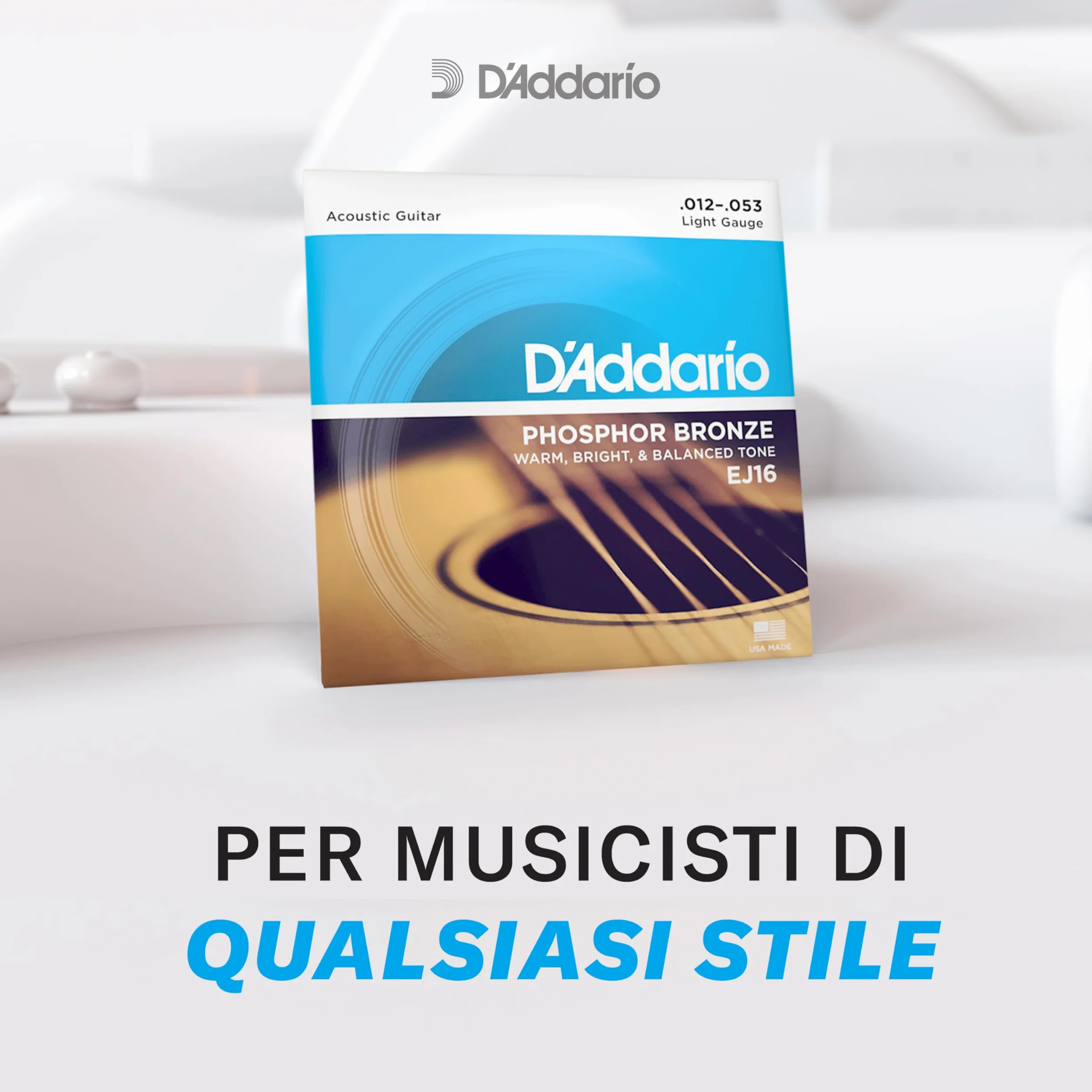 D'Addario Corde Chitarra Acustica | Corde per Chitarra Acustica | Corde Acustica | EFT16 Set Corde Acustica Flat Tops Phosphor, Bronzo, 12-53