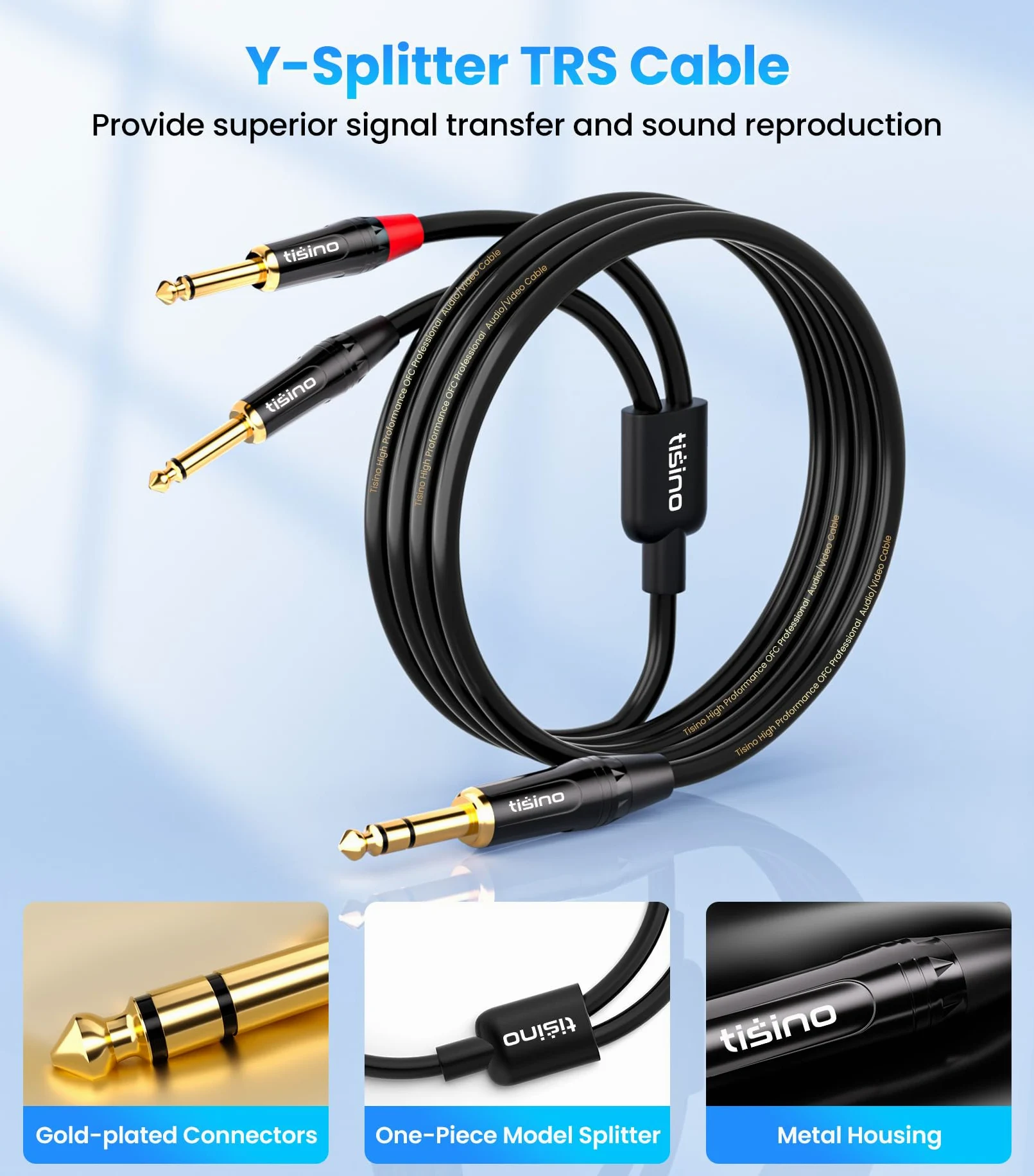 Tisino Cavo Jack Splitter a Y 6.35mm TRS Stereo a Doppio 6.35mm TS Mono Send e Return Insert Cavo Patch Cord Per Altoparlanti, Mixer Audio - 2M