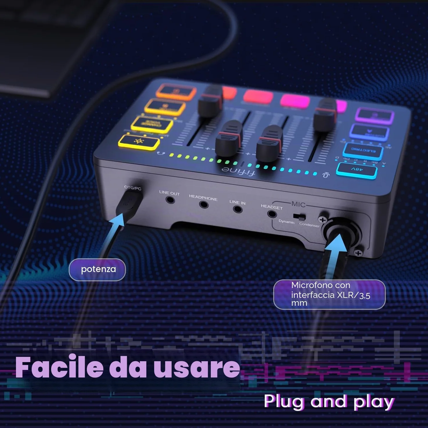 FIFINE XLR Streaming Microfono Dinamico per Podcasting, Mixer Audio PC con Interfaccia XLR (AM8 + SC3)
