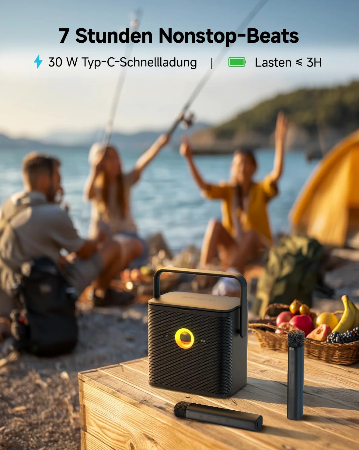 Ikarao Macchina per karaoke per adulti, con schermo di visualizzazione dei testi, tablet per karaoke da 32 GB, 2 microfoni wireless, altoparlante per karaoke con equalizzatore automatico, connessione