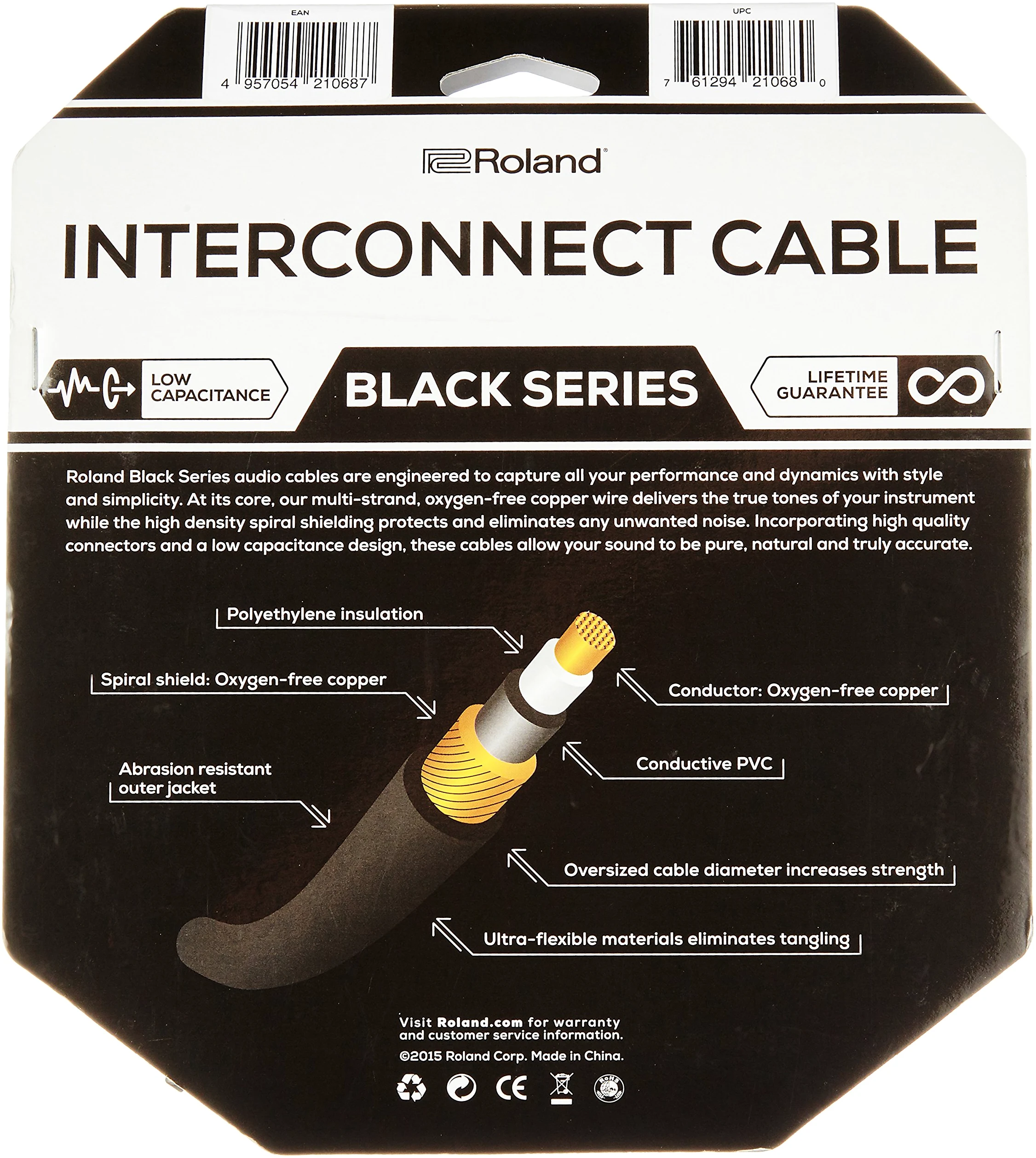 Roland Doppio Cavo di Interconnessione Black Series—Da 1/4” a Rca, 3M /10Ft Rcc-10-2R28