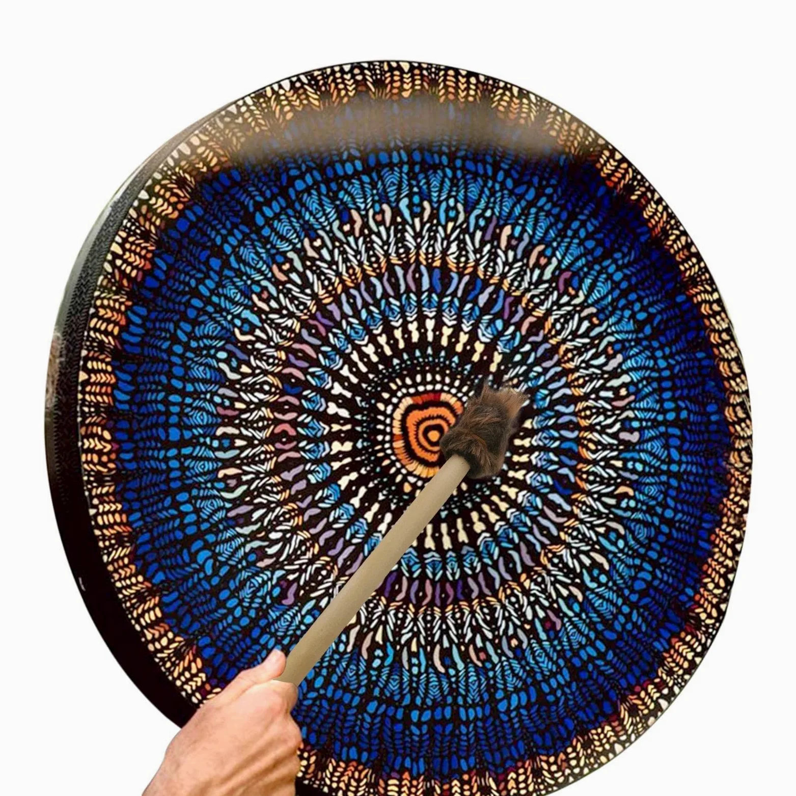 Tamburo Sciamanico da 10 Pollici - Fatto a Mano Con Bacchetta, Blu, Spirituale Musicale - Strumento di Guarigione del Suono Siberiano