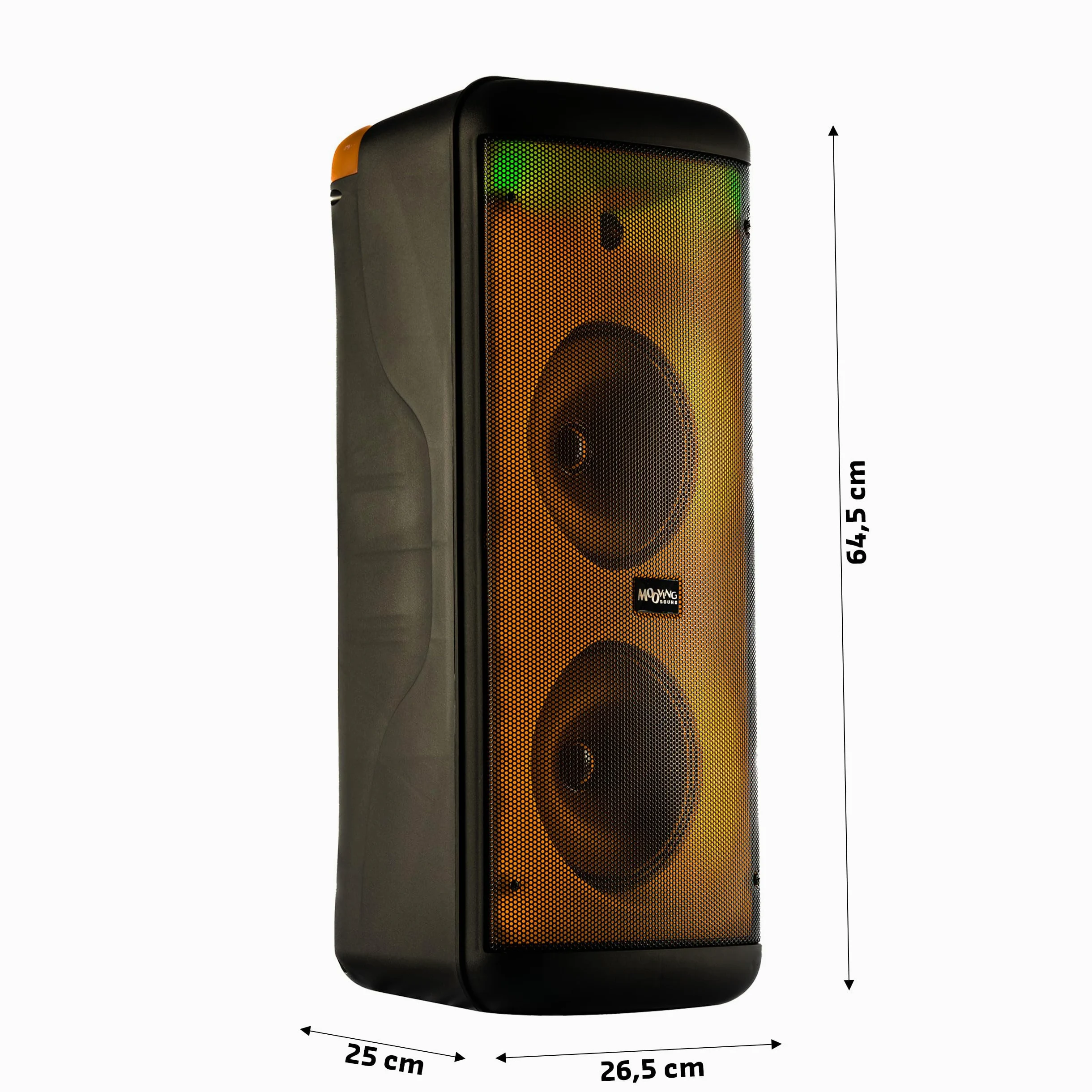 Mooving - MS-ELECTRO-SOUND600 - Altoparlante a batteria da 8"/600W con effetto luce sul pannello frontale, 1 microfono cablato e 1 wireless - Bluetooth/USB/AUX/MicroSD - Nero