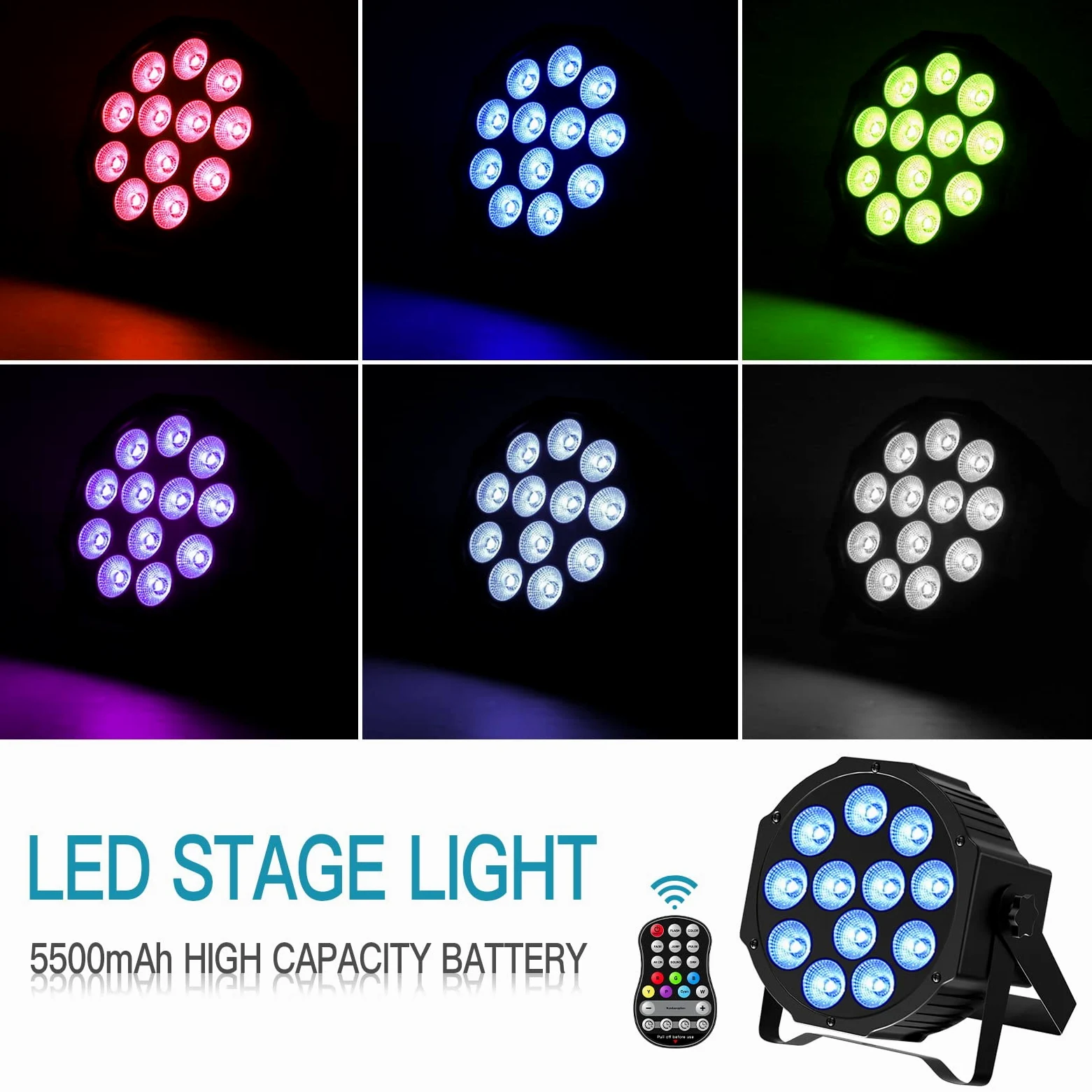 4 Pezzi RGBW Ricaricabile Par LED Batteria, 12 LED Luci da Palco con Telecomando e Funzione Timer, 8CH Illuminazione Palco per Feste DJ Bar Banda Concerto Club Christmas