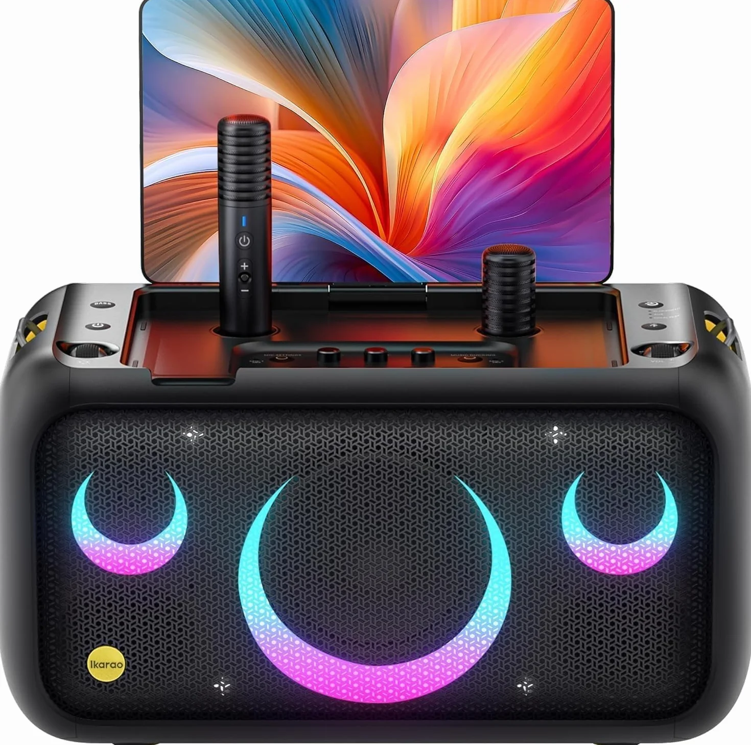 Ikarao Break X1 Macchina Karaoke con Schermo Touch 13,3", Altoparlante Bluetooth 800W, 2 Microfoni Wireless e Luci LED – Perfetta per Feste, Serate in Famiglia ed Eventi con Design Moderno