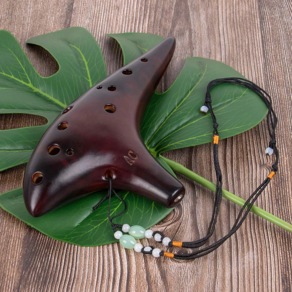 AKLOT Ocarina in ceramica fumé Ocarina Alto C a 12 fori Borsa protettiva Libretto di brani di base per bambini e adulti Affumicato