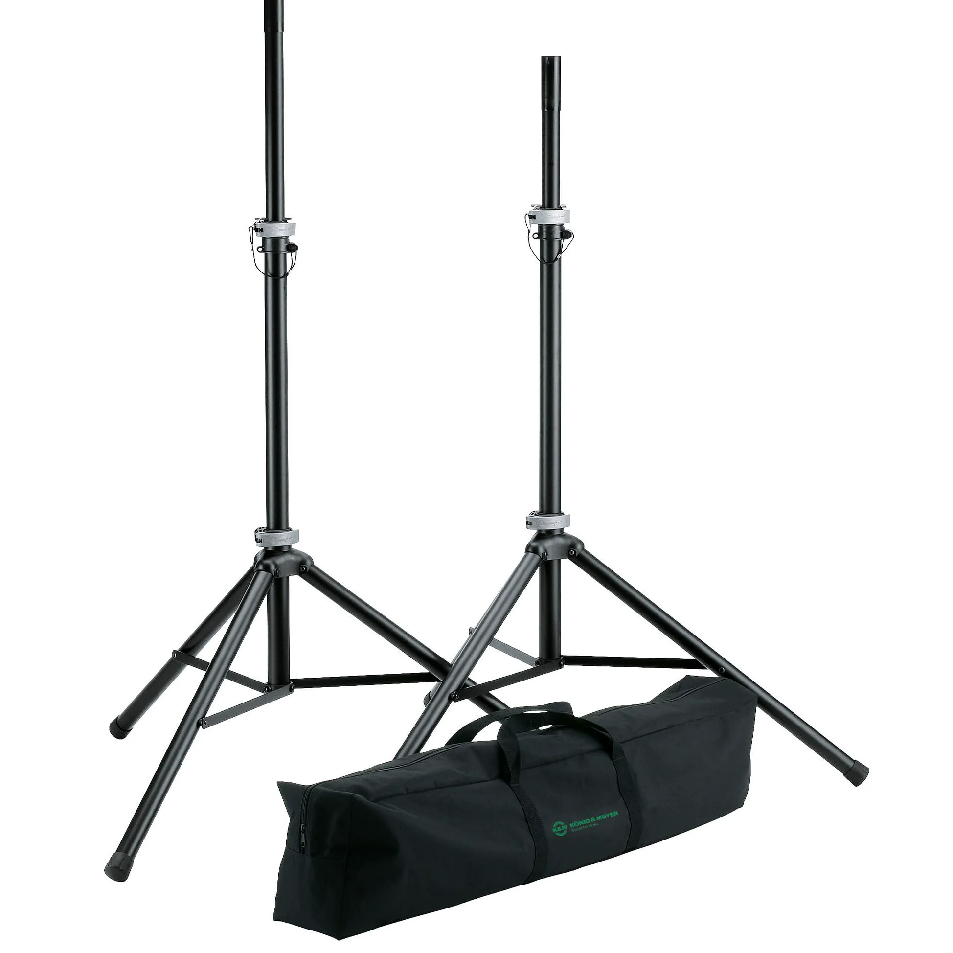 K&M 21459 Supporti per altoparlanti in set con borsa per il trasporto - nera in alluminio - fino a 40 kg, trasporto comodo - 2 pezzi