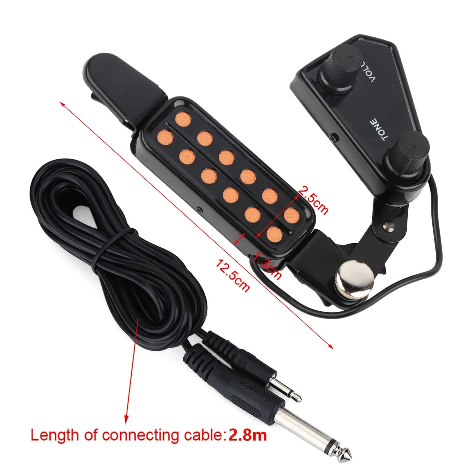 Pickup Chitarra Acustica 12 Fori Metal Magnetic Guitar Transducer Sound Pickups con kit di Accordatura del Volume e Cavo di Amplificazione per chitarra acustica e ukulele