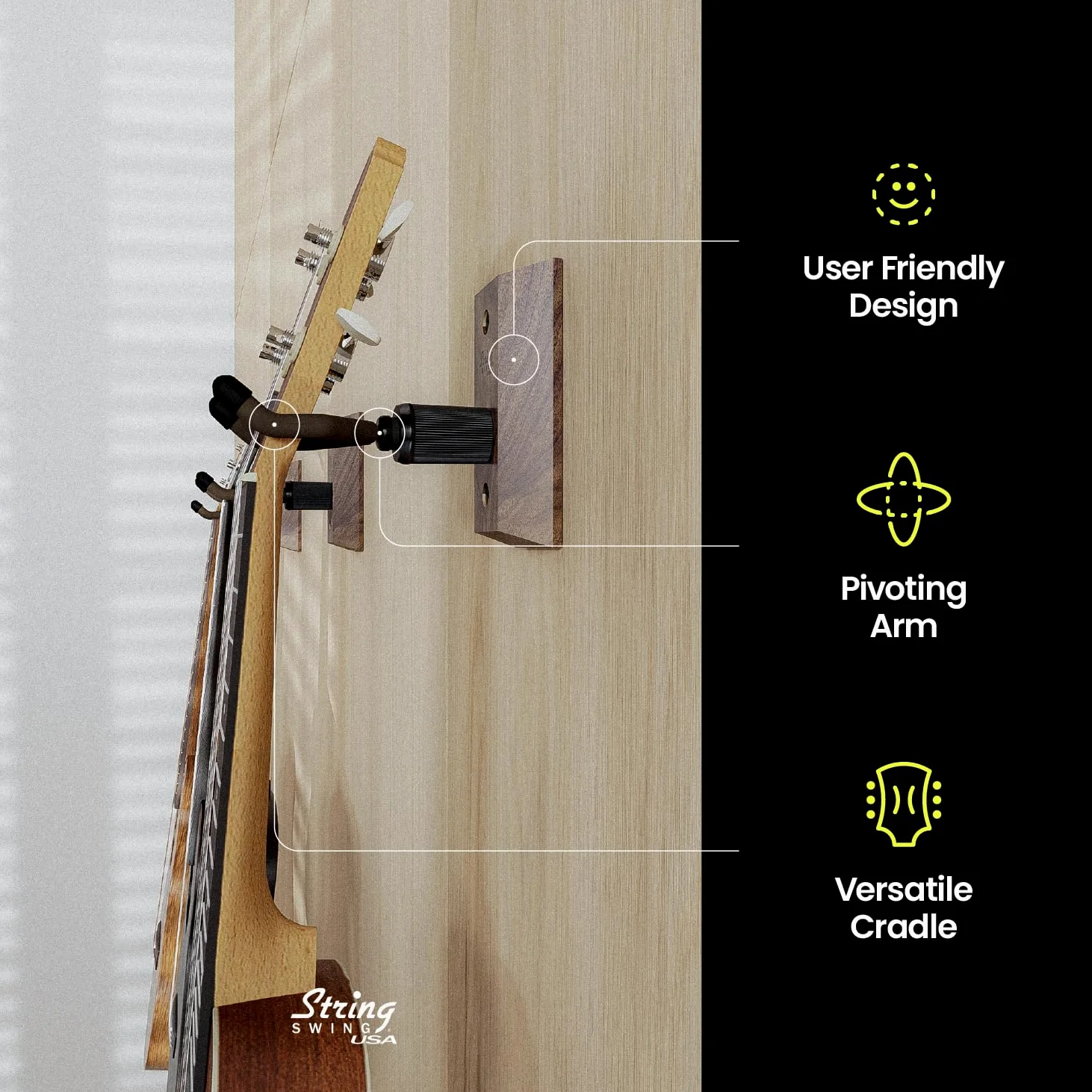 String Swing CC01UK-BW - Supporto da parete in legno per ukulele, prodotto negli Stati Uniti, colore: Noce Nero