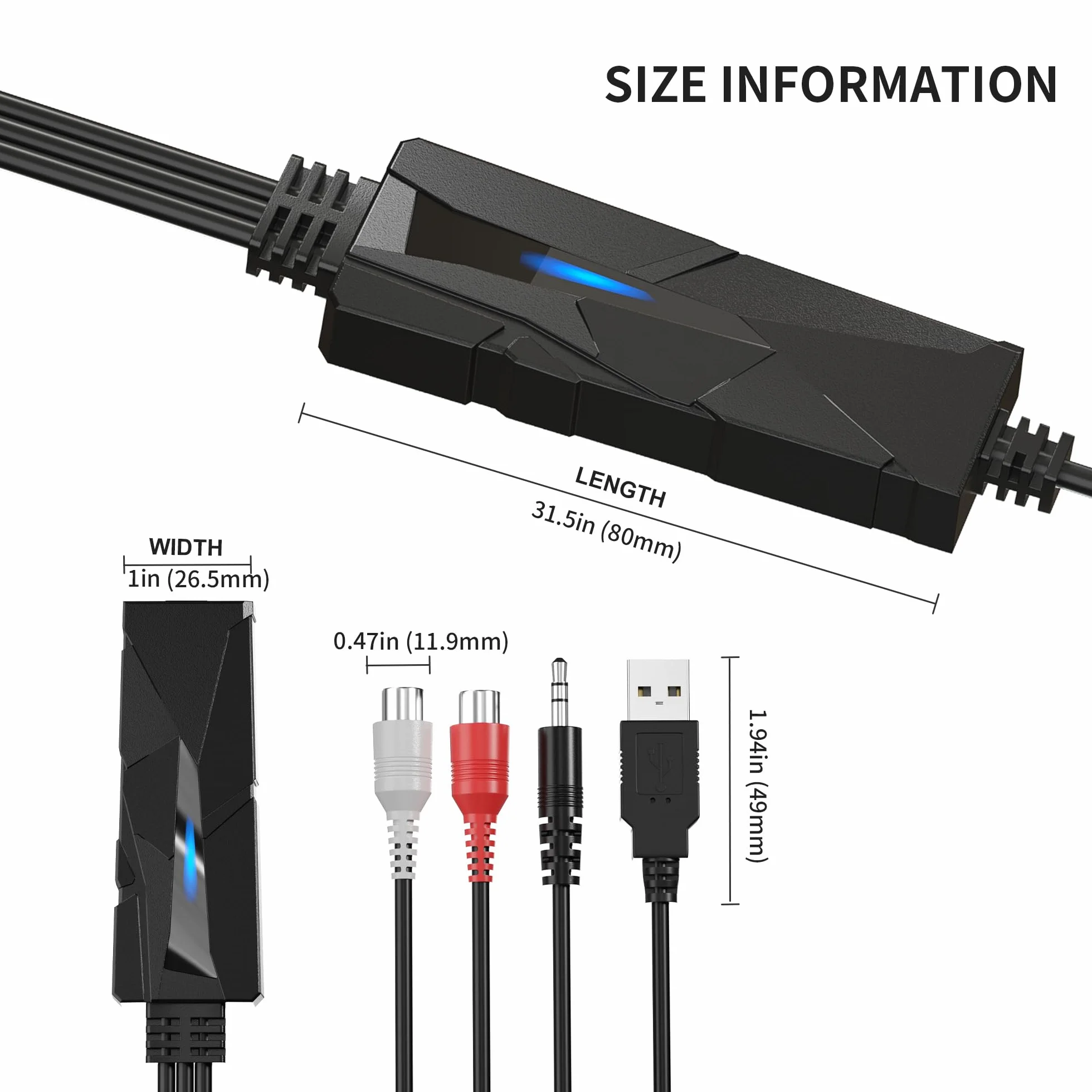 DigitalLife Scheda di acquisizione audio USB A, convertitore da analogico a digitale con ingressi RCA e 3,5 mm, trasferimento di cassette e altri dispositivi audio a MP3, compatibile con Windows 11