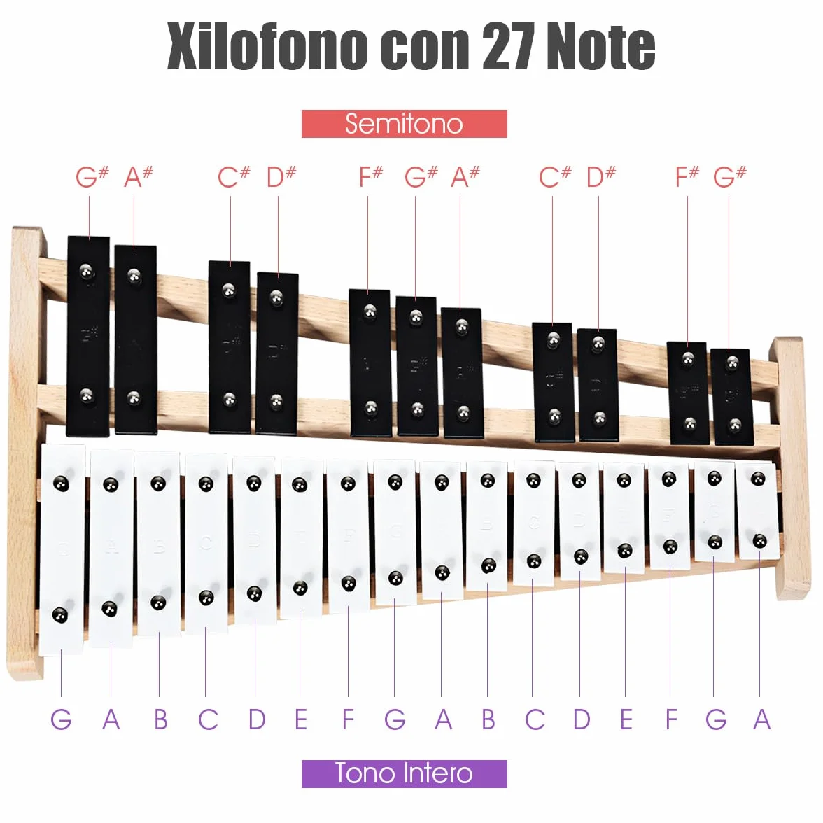 COSTWAY Xilofono 27 Note, Metallofono per Bambini, con 2 Mazzuole e Borsa, Strumento a Percussione a Mano per Bambini e Adulti