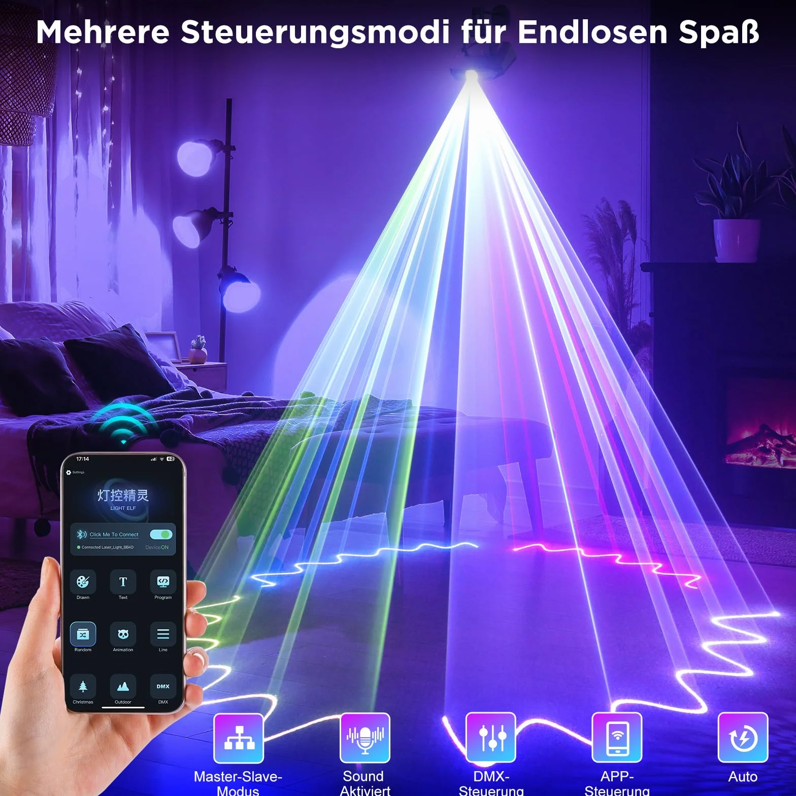 luce da festa, animazione 3D faidate luce da discoteca DJ con app Bluetooth, luce di animazione e DMX512, adatta per feste, club, bar, Halloween, Natale