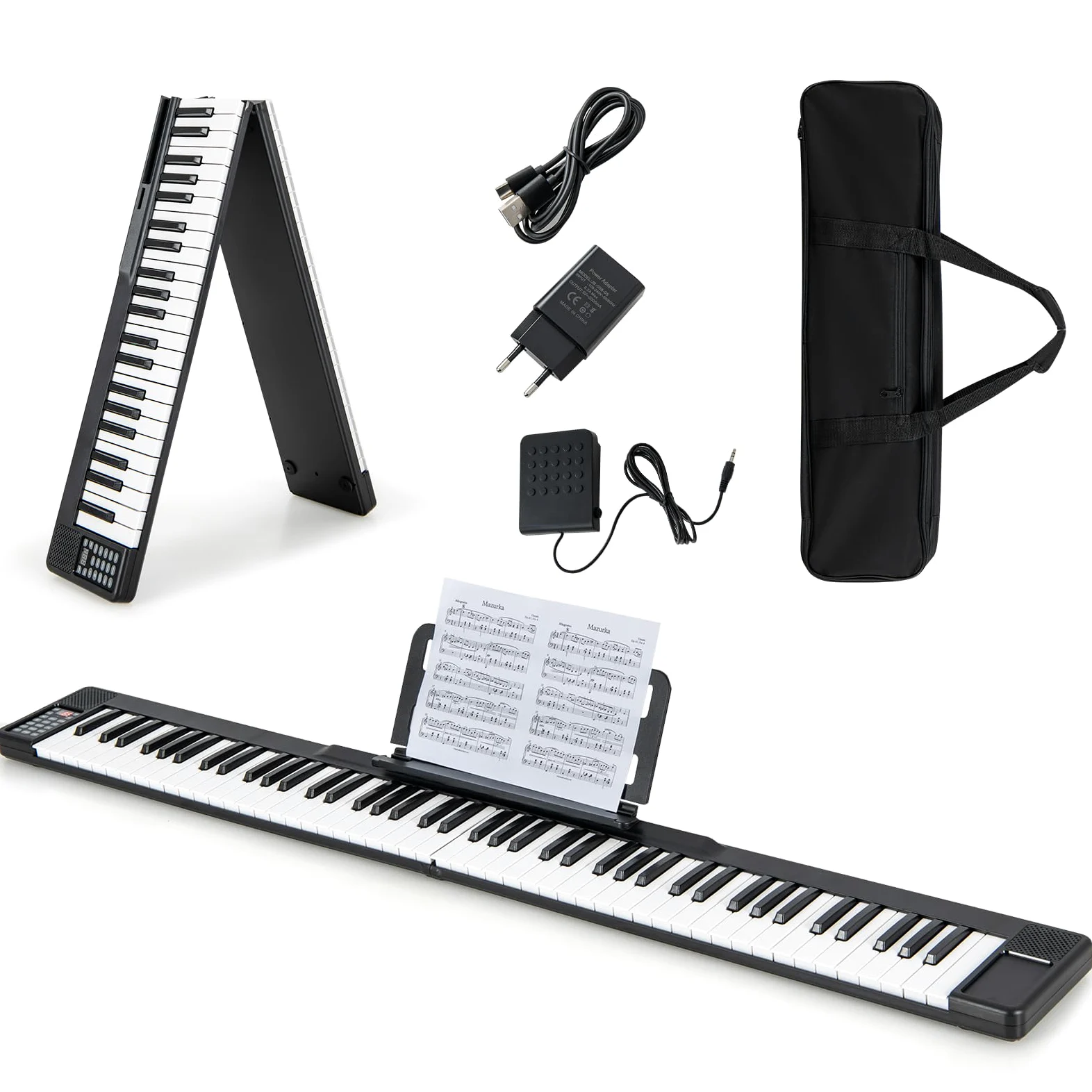 KOMFOTTEU Pianoforte Digitale 88 Tasti con Funzione MIDI & Bluetooth, Tastiera di Pianoforte Elettronico Multifunzionale Pianoforte Digitale Pieghevole per Principianti con Borsa per Pianoforte