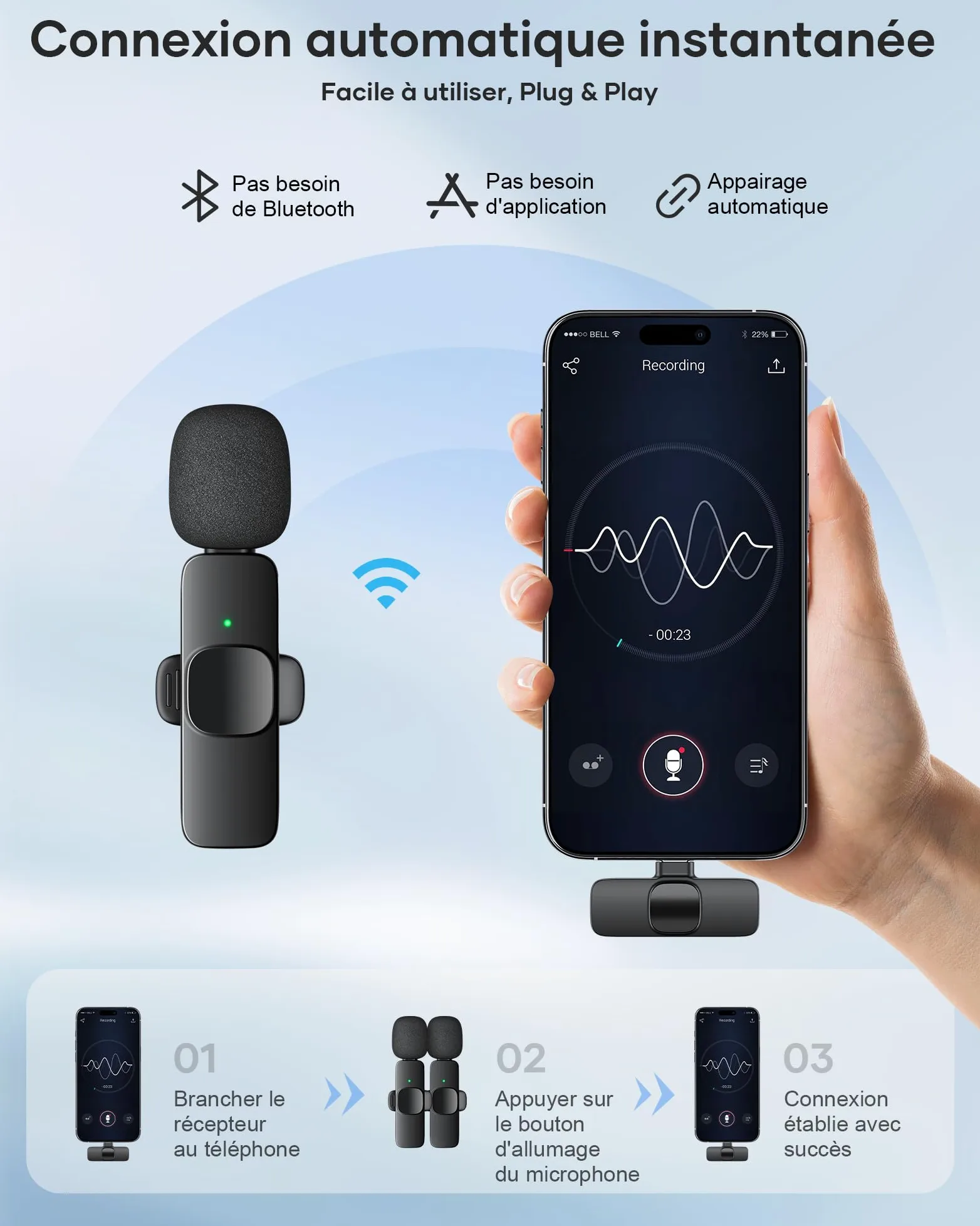 KUKIHO Microfono Lavalier Wireless per iPhone/Android (2 Trasmettitori), Mini Microfono Clip Riduzione Rumore Plug-and-Play per Registrazioni Video, Podcast, TikTok, YouTube, Vlog