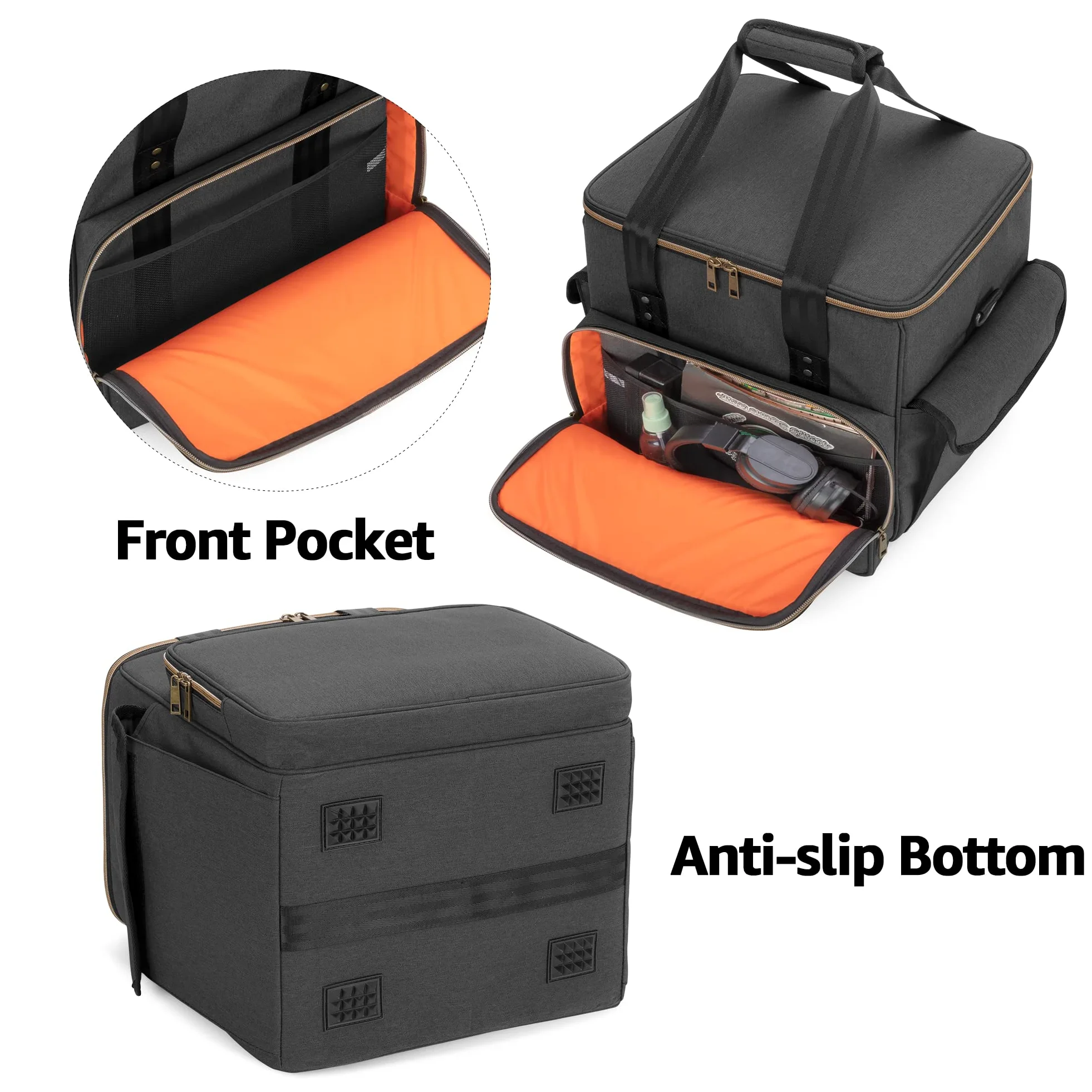 Trunab Borsa per Dischi Vinile in Nylon Impermeabile Leggera Robusta di Grande Capacità - Compatibile con 60 LP, Ideale per Trasportare Vinili con Tracolla e Maniglia