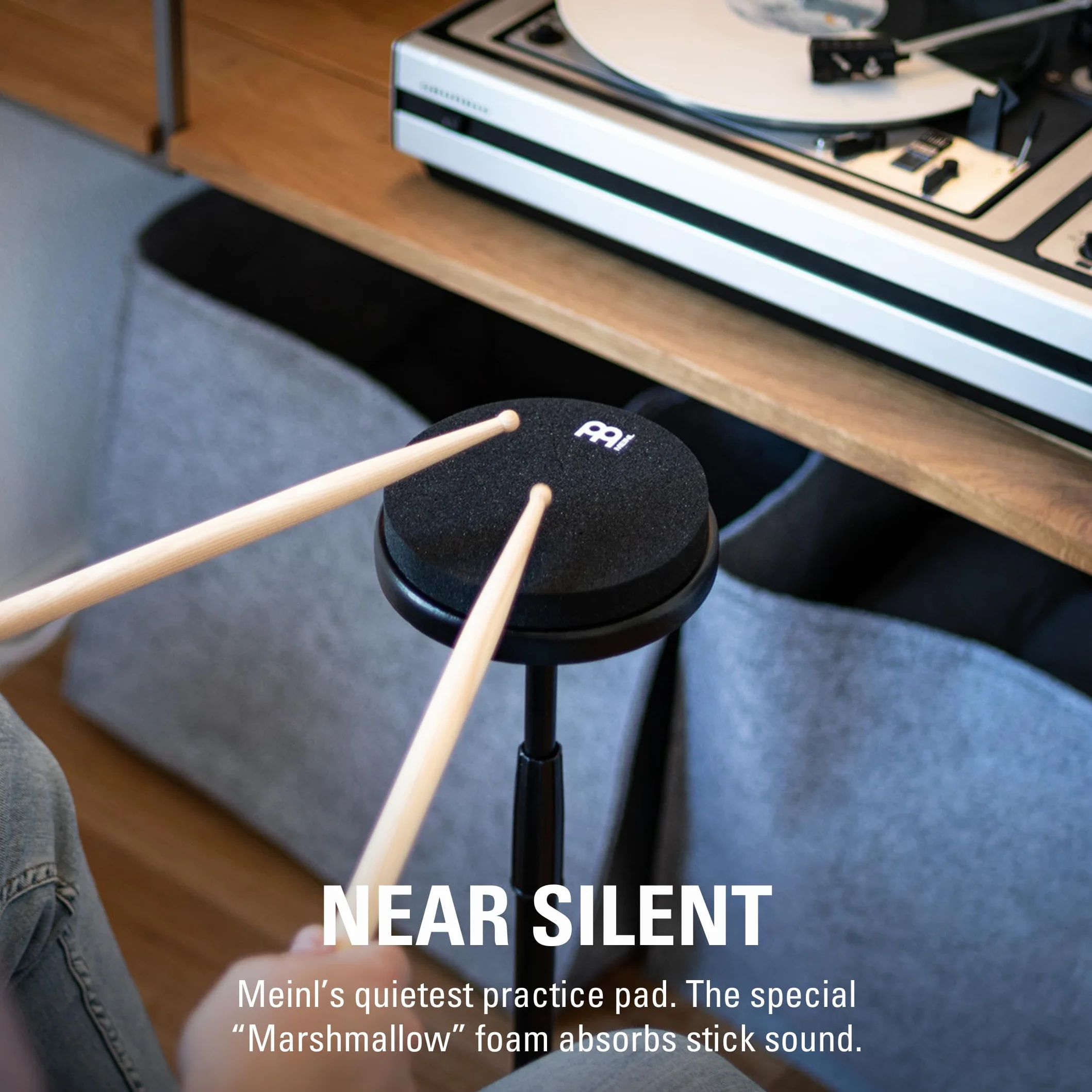 Meinl Cymbals 6" Marshmallow Drum Practice Pad per Sticking Ultra-Silenzioso (15,24cm) Rimbalzo Medio – Nero – Montabile su Asta Piatto (MMP6BK)