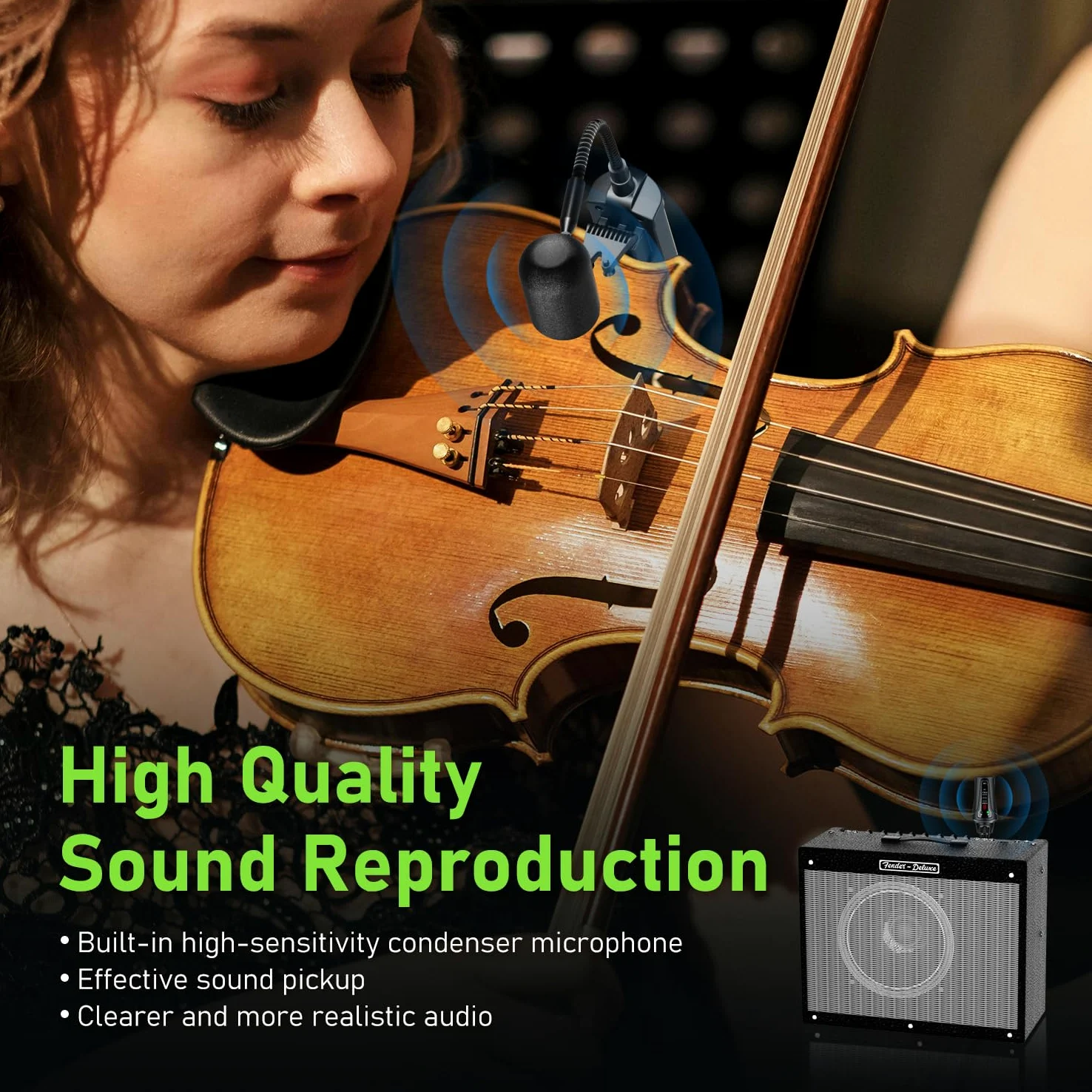 UHF Violin Wireless Microphone Pick Up Gooseneck Instrument Clip-on Mic Trasmettitore e ricevitore per altoparlanti attivi, sistemi PA attivi, VT-5