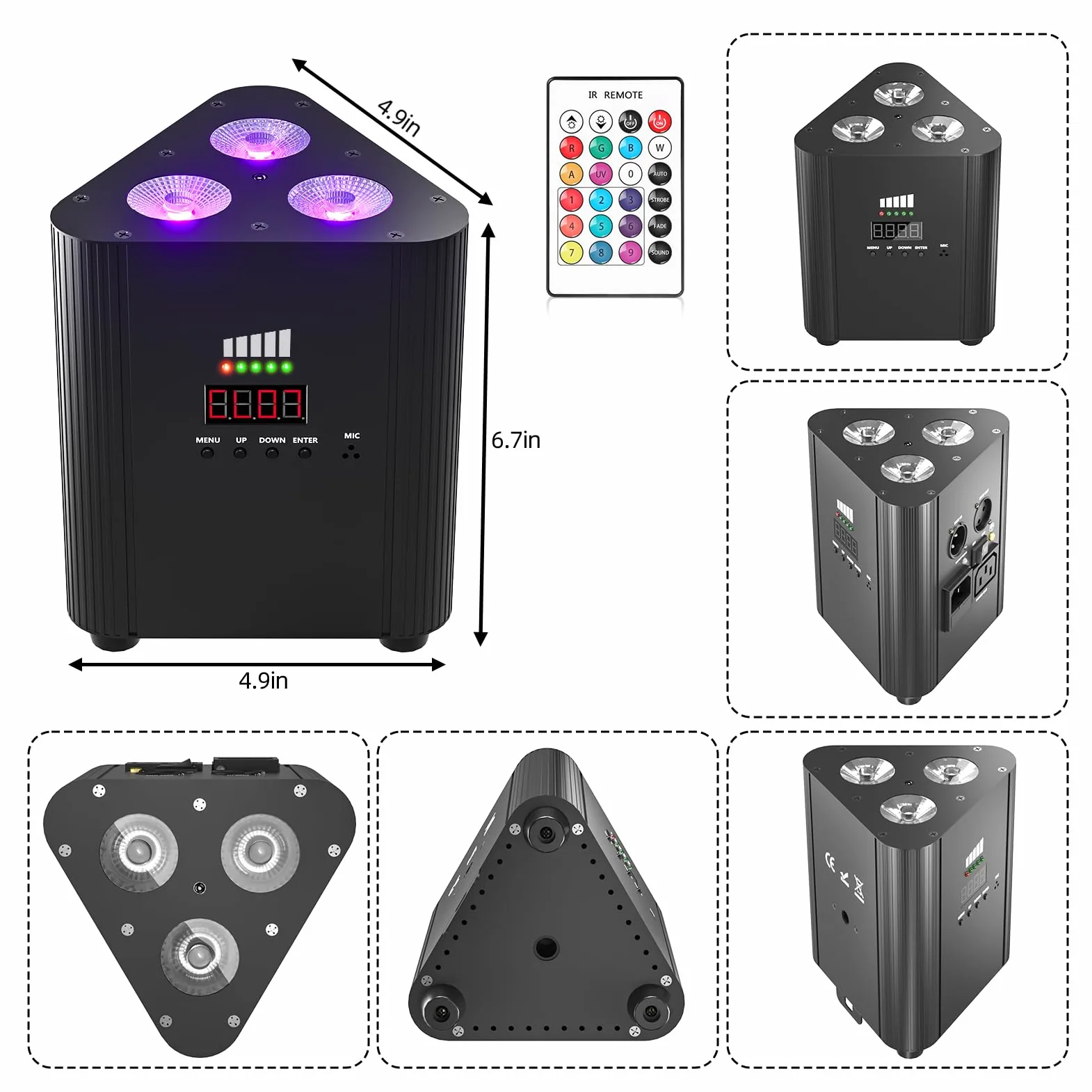 senza fili RGBW 3 LED par Faro con telecomando, 4400 mA ricaricabile Batteria-dmx-LED luce festa Uplight con indicatore di potenza DJ luce palcoscenico per KTV discoteca matrimonio Natale