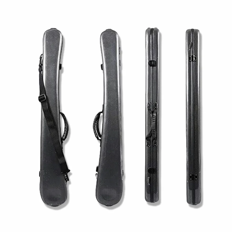 Custodia per archetto verticale in fibra di carbonio, professionale, rigida, per contrabbasso e violoncello, per 2 archi 4/4, antiurto, con tracolla, impermeabile (nero)